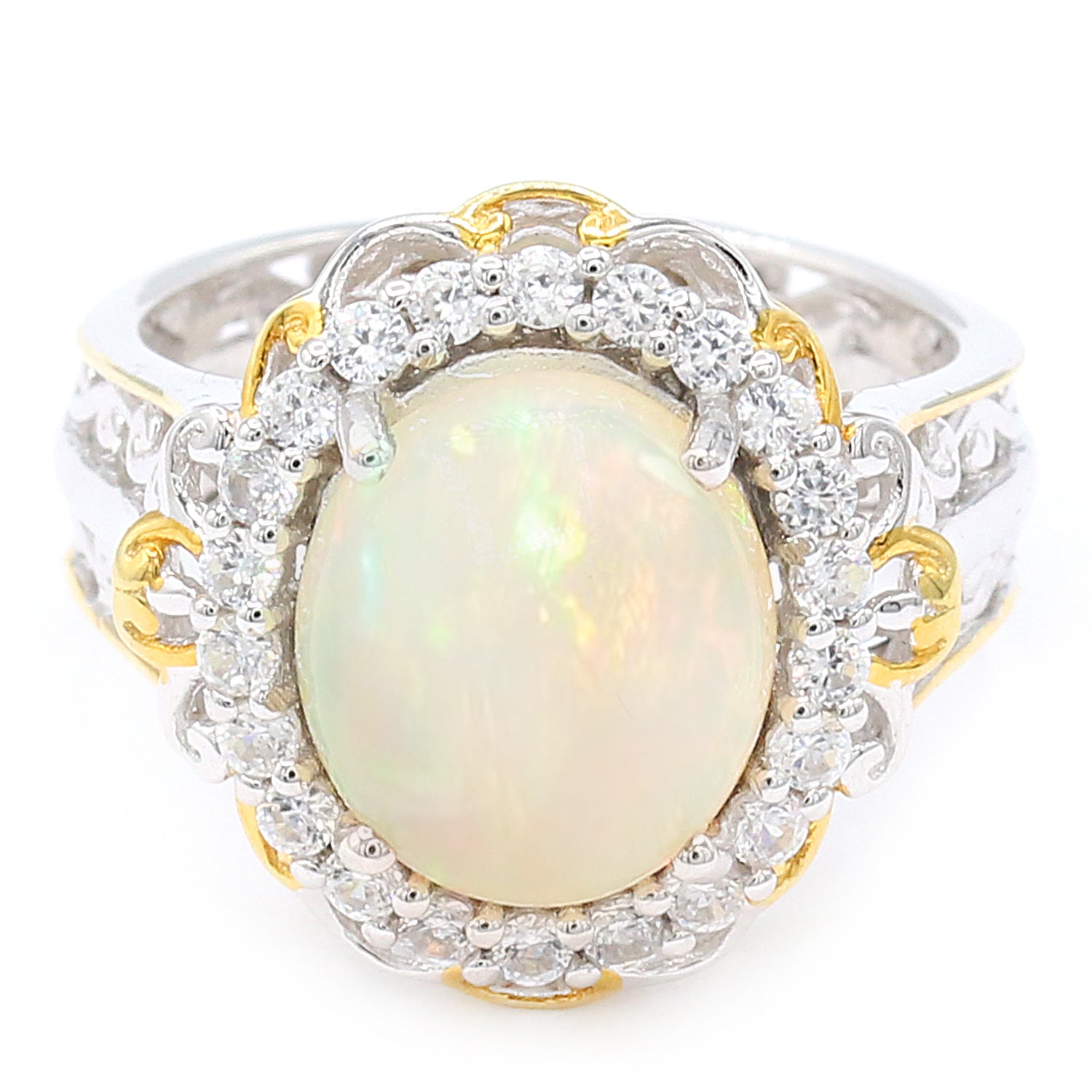 Gems en Vogue 24K Palladium Silver Ethiopian Opal & White Zircon Halo Ring