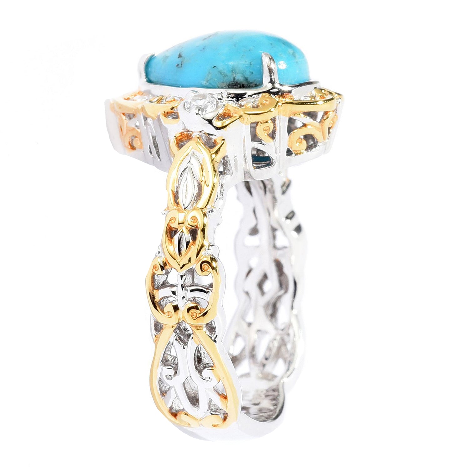 Gems en Vogue Pear Shape Kaolin Turquoise & White Zircon Ring
