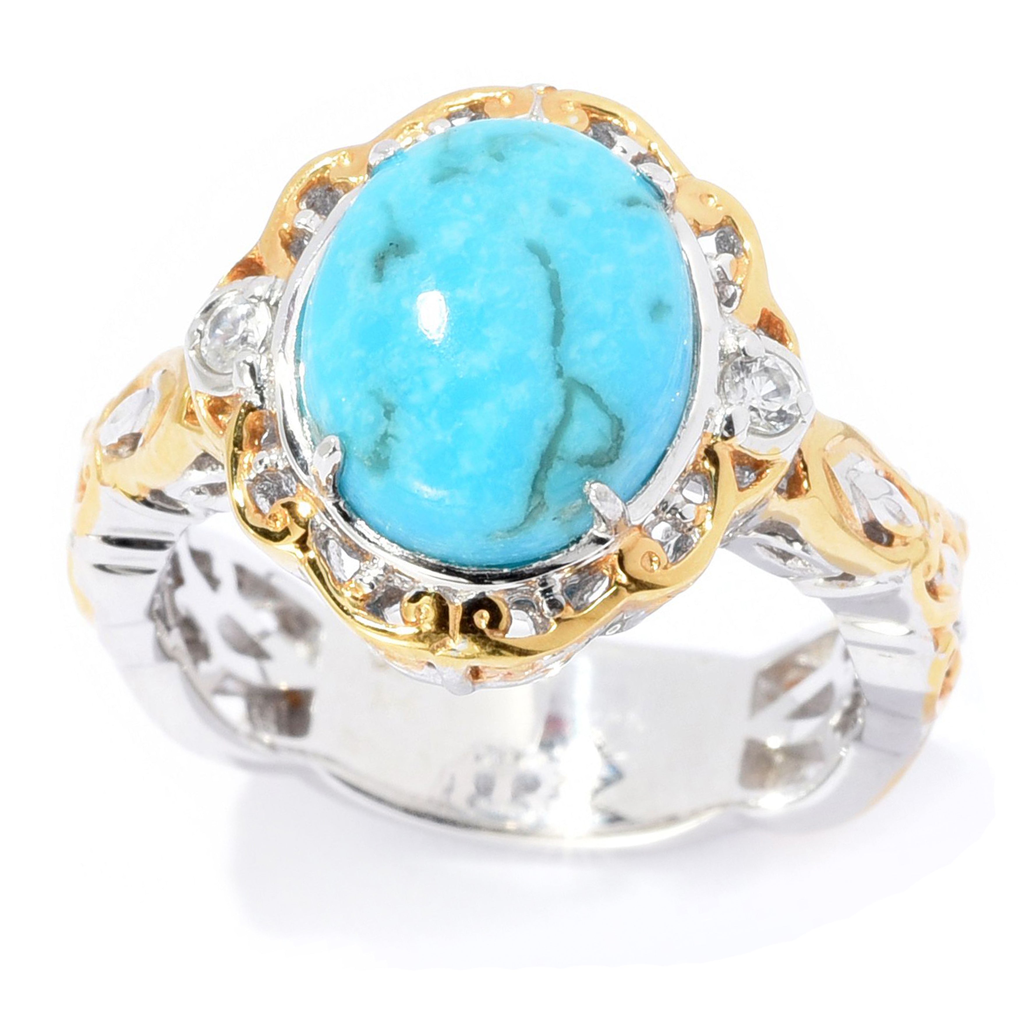 Gems en Vogue Oval Shape Kaolin Turquoise & White Zircon Cocktail Ring