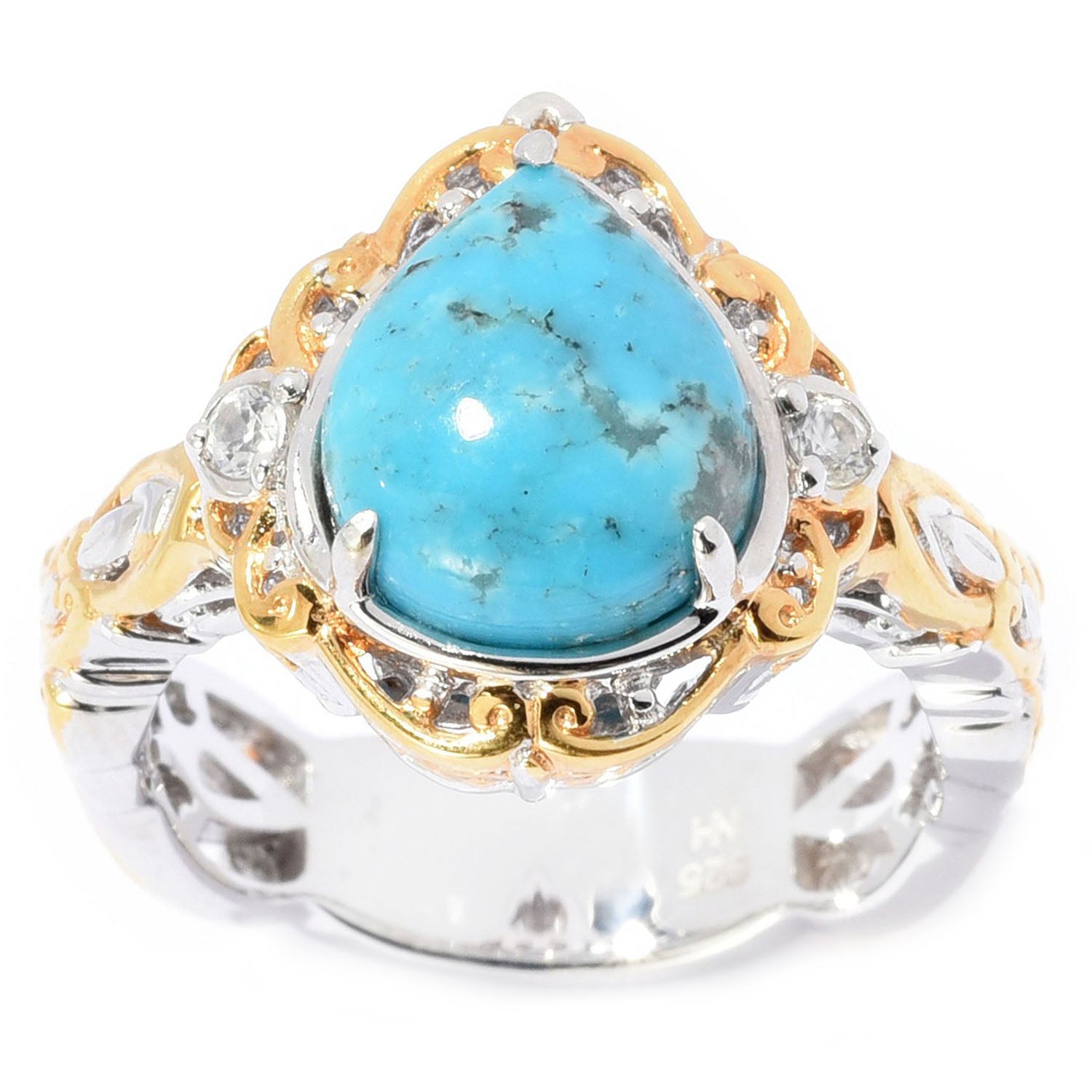 Gems en Vogue Pear Shape Kaolin Turquoise & White Zircon Ring
