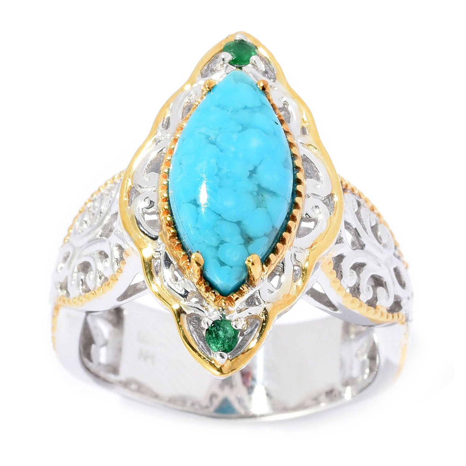 Gems en Vogue Marquise Kaolin Turquoise & Emerald Ring