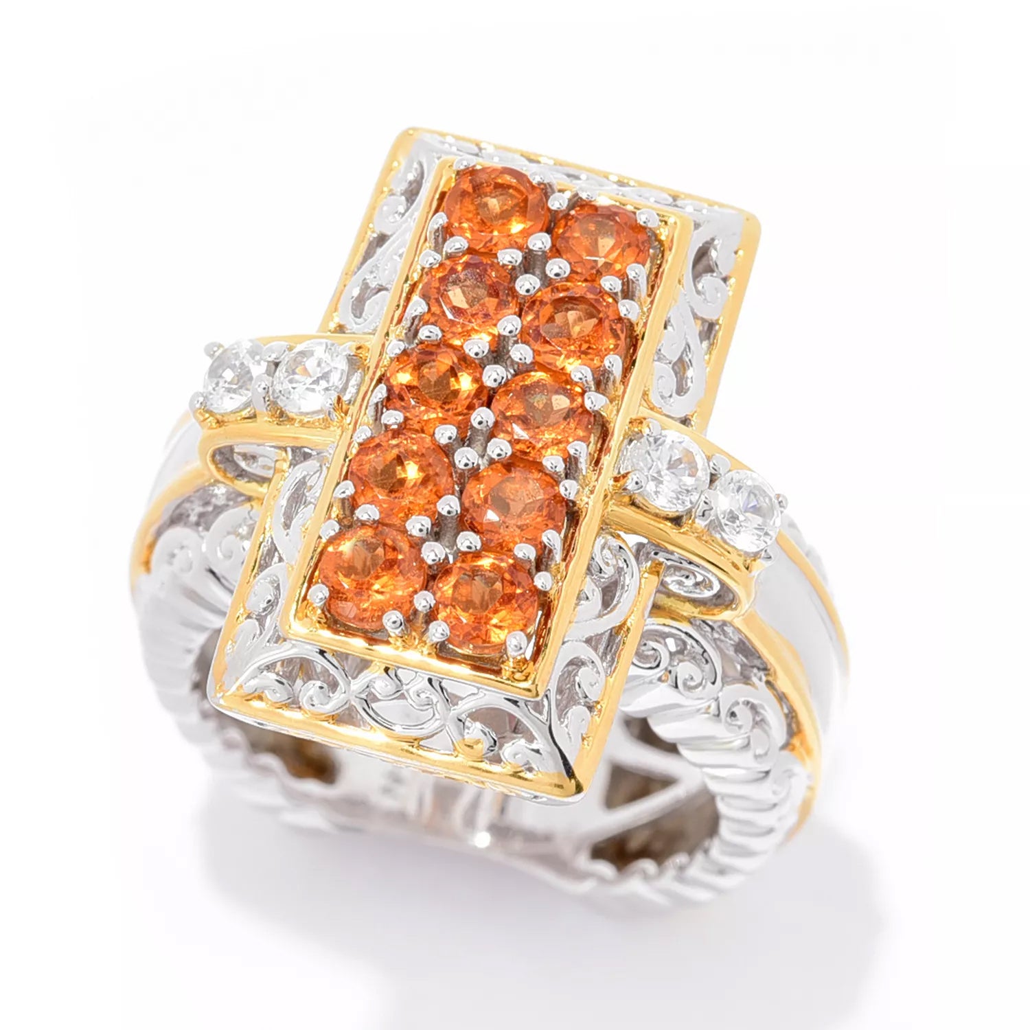 Spessartite Garnet and White factory Zircon Ring. Beautiful!