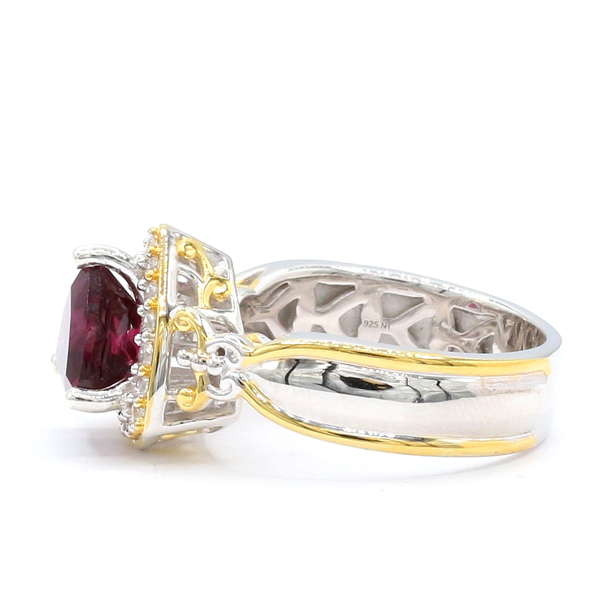 Bague Gems en Vogue en argent plaqué palladium 24 carats, grenat hessonite et zircon blanc de 6,73 carats