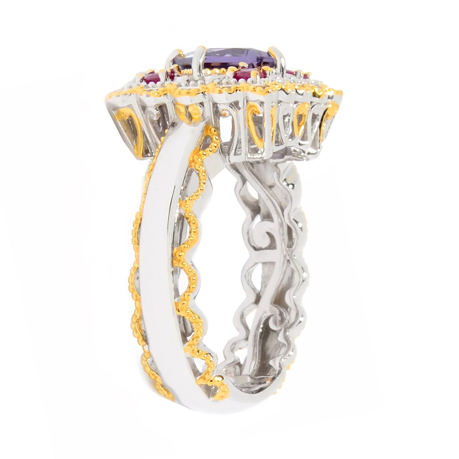 Gems en Vogue 2.40ctw Princess Cut Blue Amethyst & Blue Sapphire or Ruby Ring