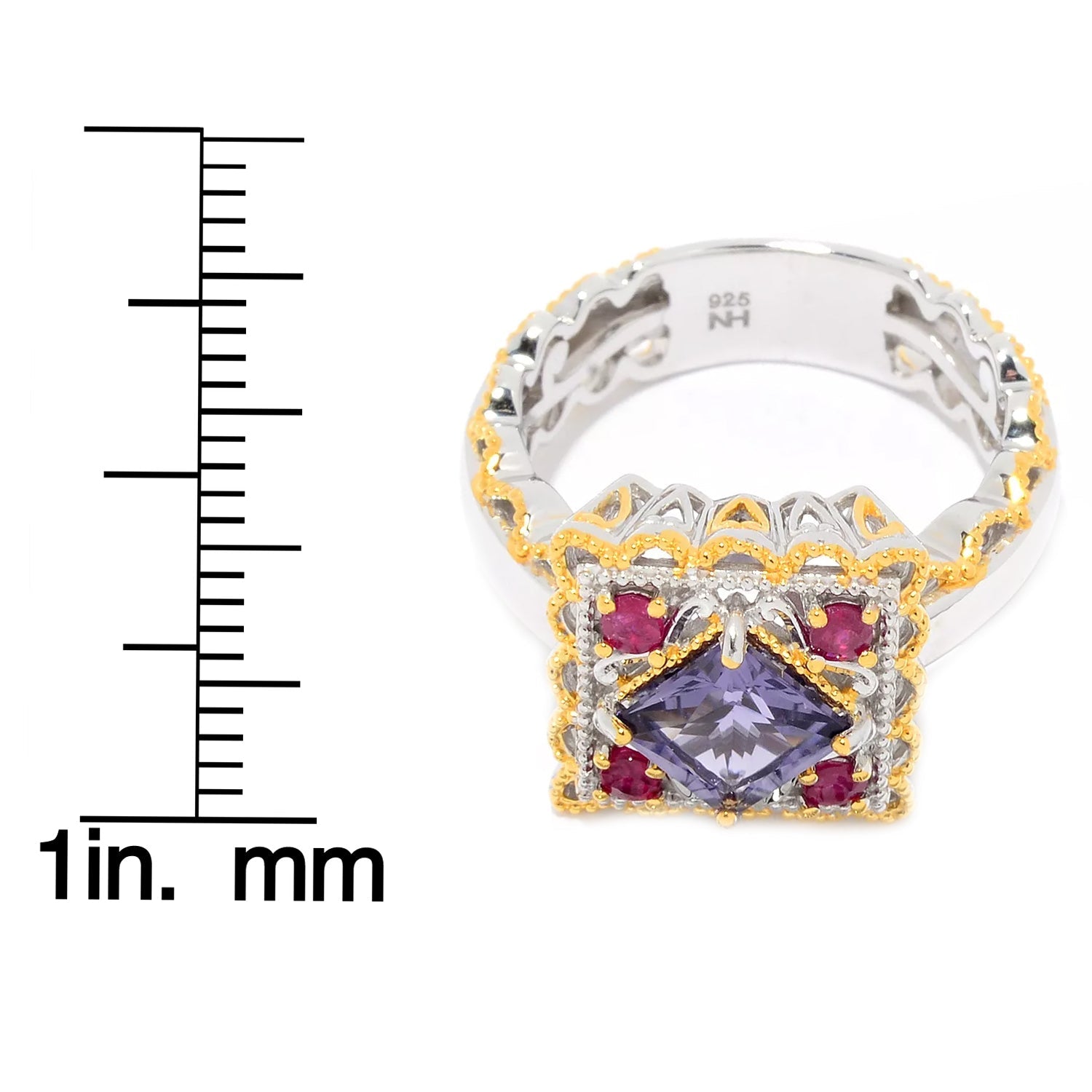 Gems en Vogue 2.40ctw Princess Cut Blue Amethyst & Blue Sapphire or Ruby Ring