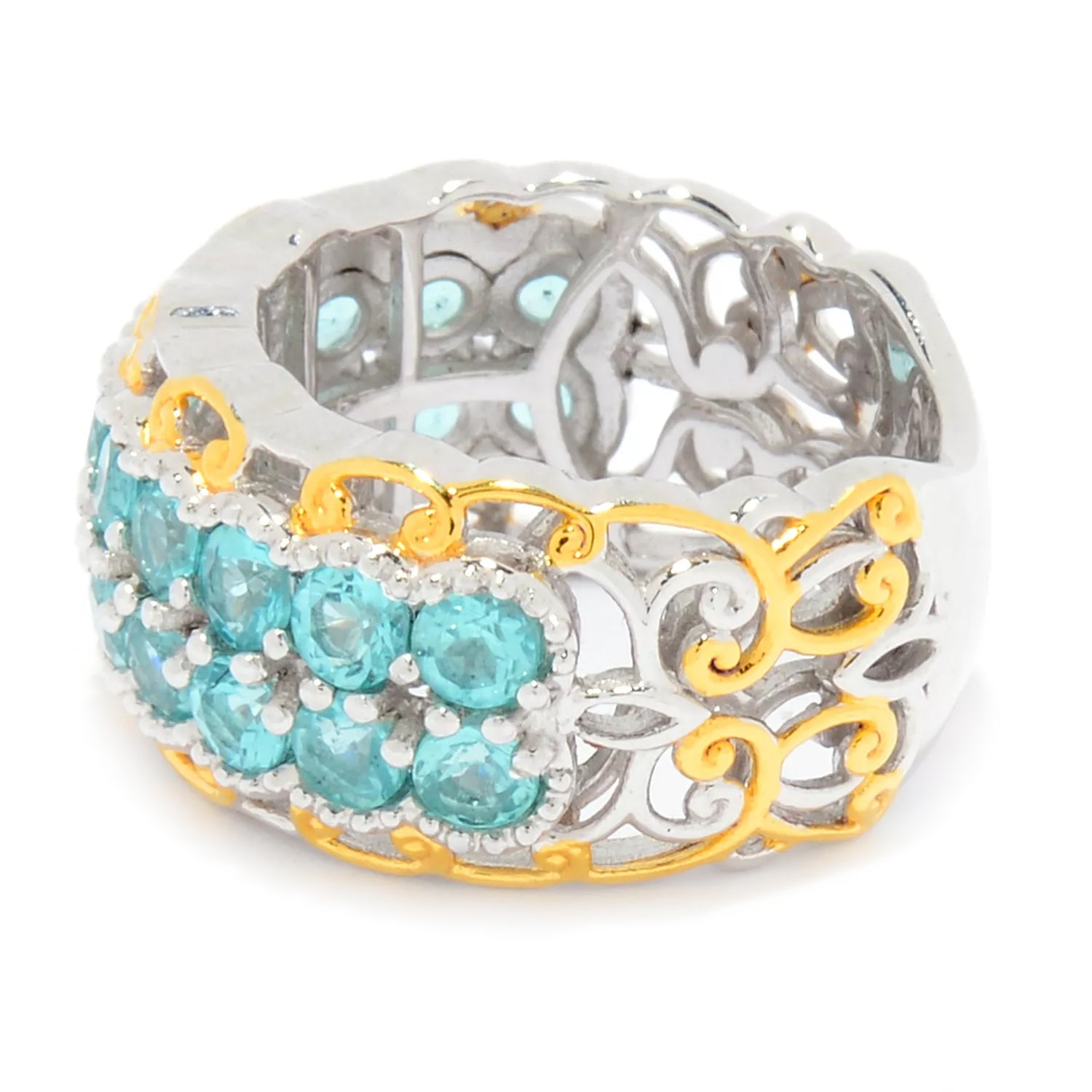 Gems en Vogue 2.64ctw Dauphin Apatite Double Row Band Ring