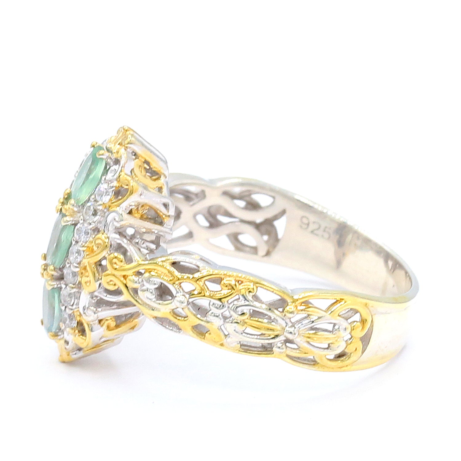 Gems en Vogue 1.00ctw Alexandrite & White Zircon Three Stone Elongated Ring