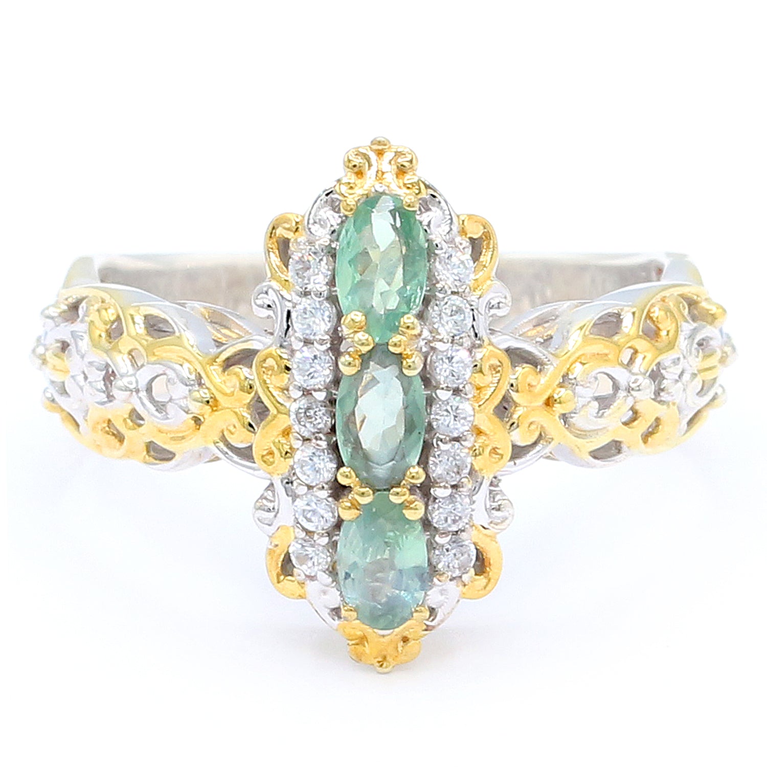 Gems en Vogue 1.00ctw Alexandrite & White Zircon Three Stone Elongated Ring