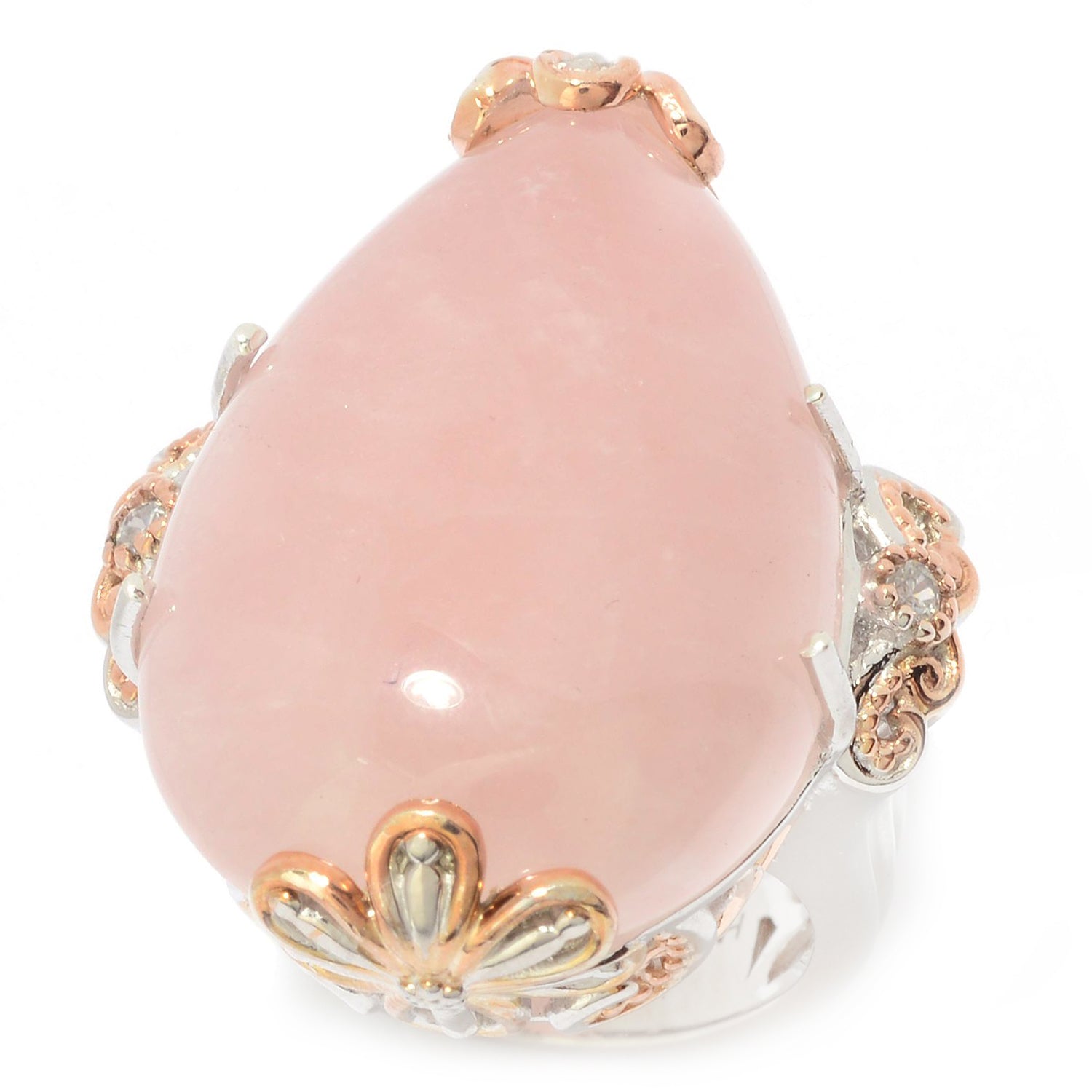 Gems en Vogue Pear Rose Quartz & White Zircon Ring