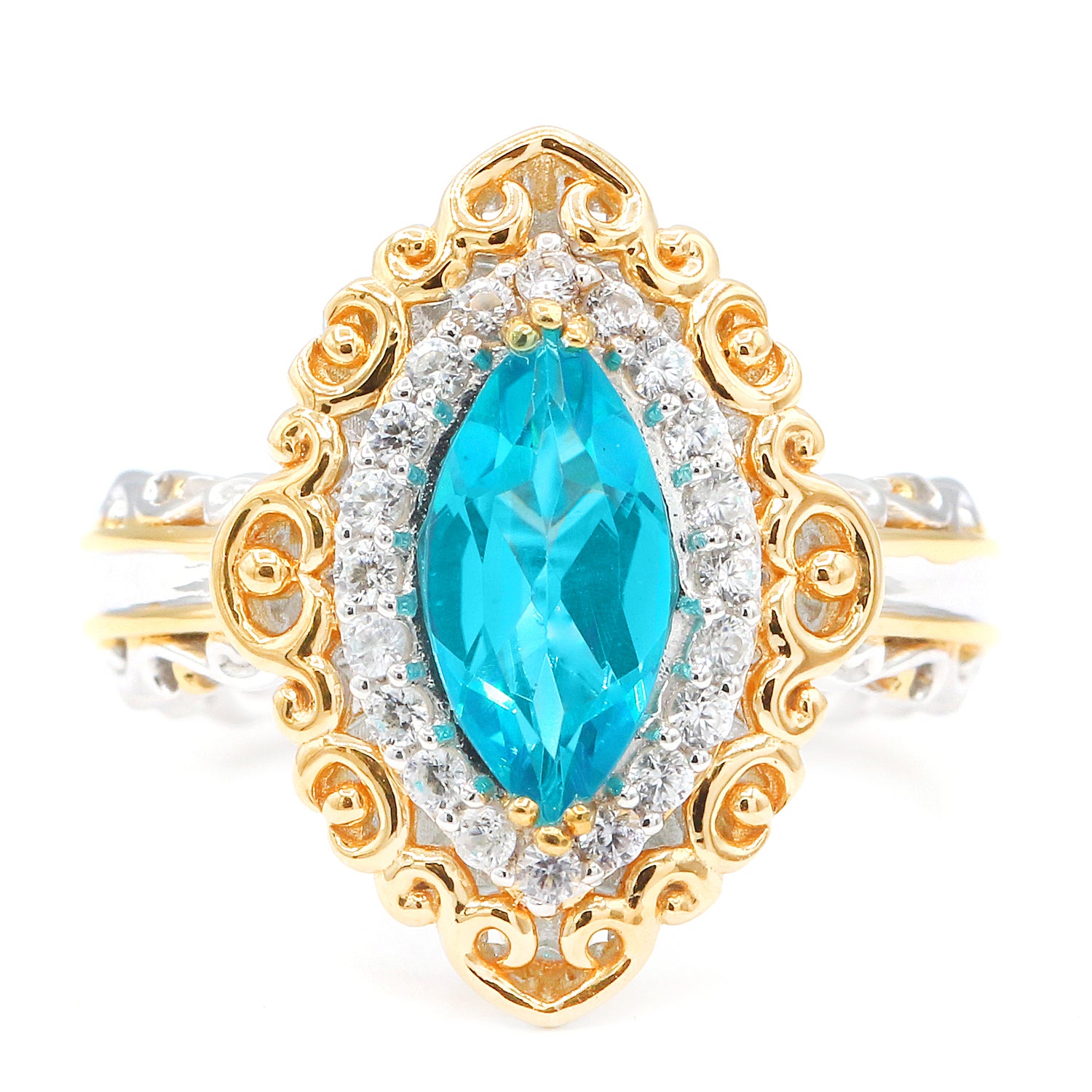 Gems en Vogue 2.42ctw Paraiba Topaz & White Zircon Marquise Halo Ring