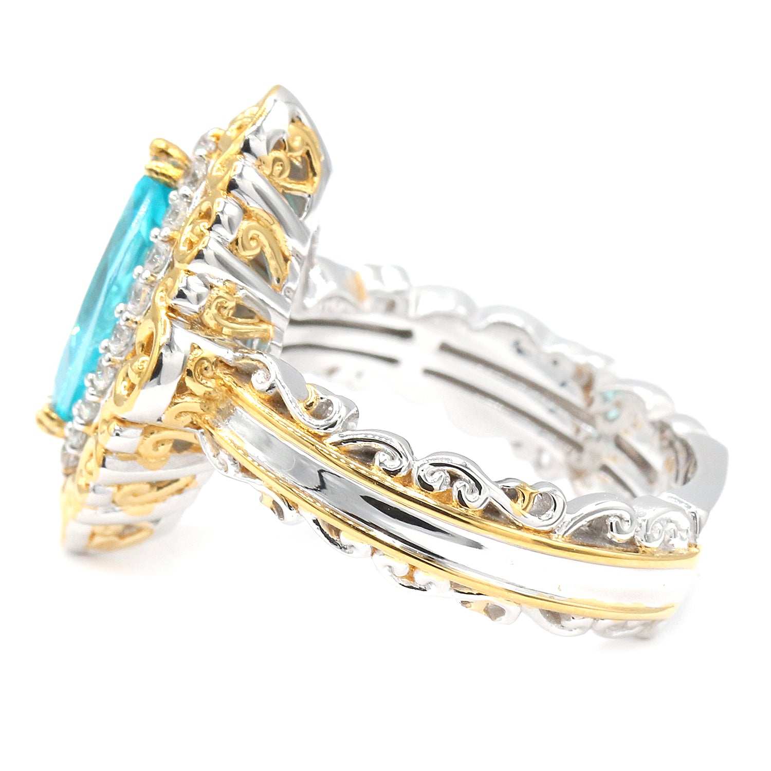 Gems en Vogue 2.42ctw Paraiba Topaz & White Zircon Marquise Halo Ring