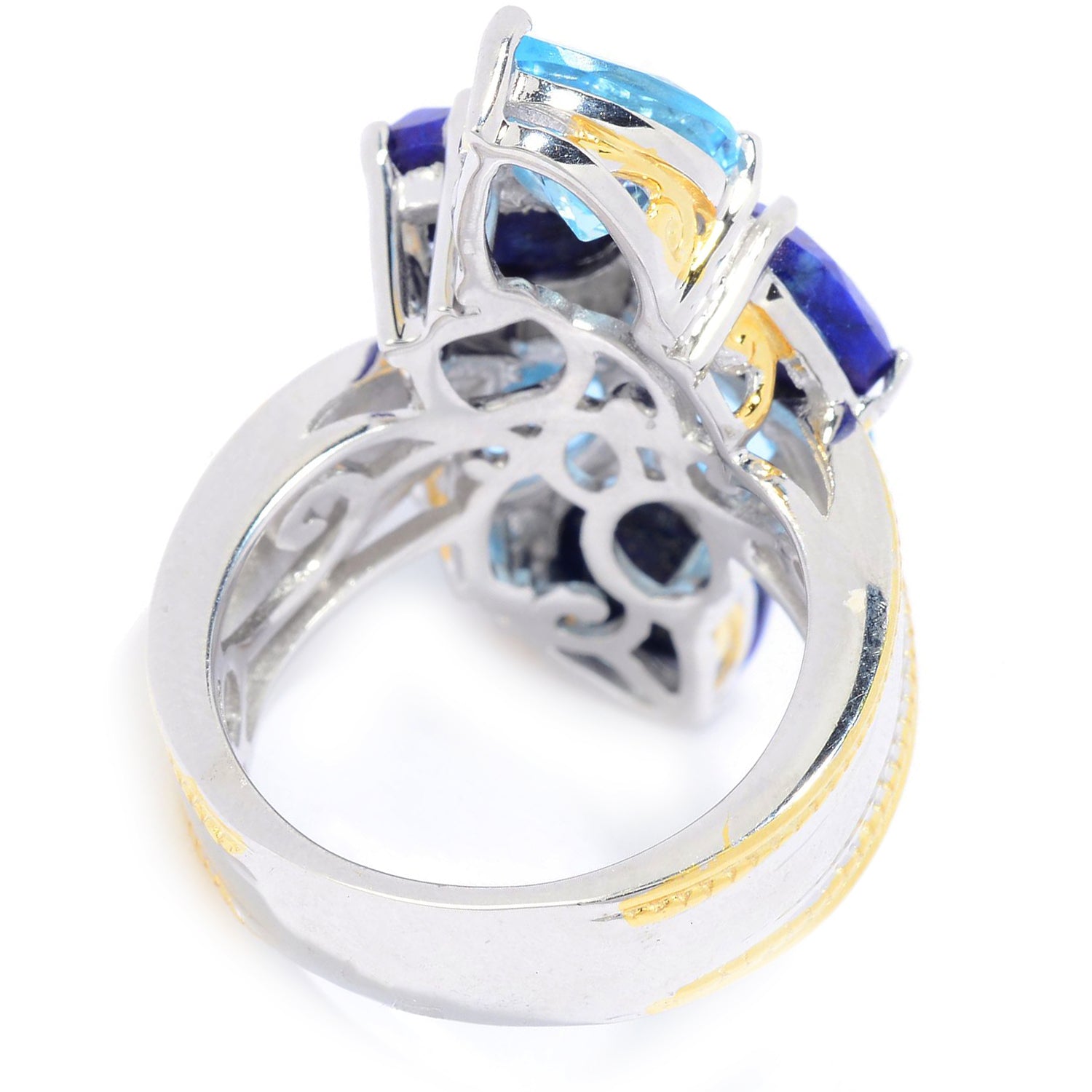 Gems en Vogue 24K Palladium Silver 9.01ctw Lapis & Swiss Blue Topaz Cluster Ring