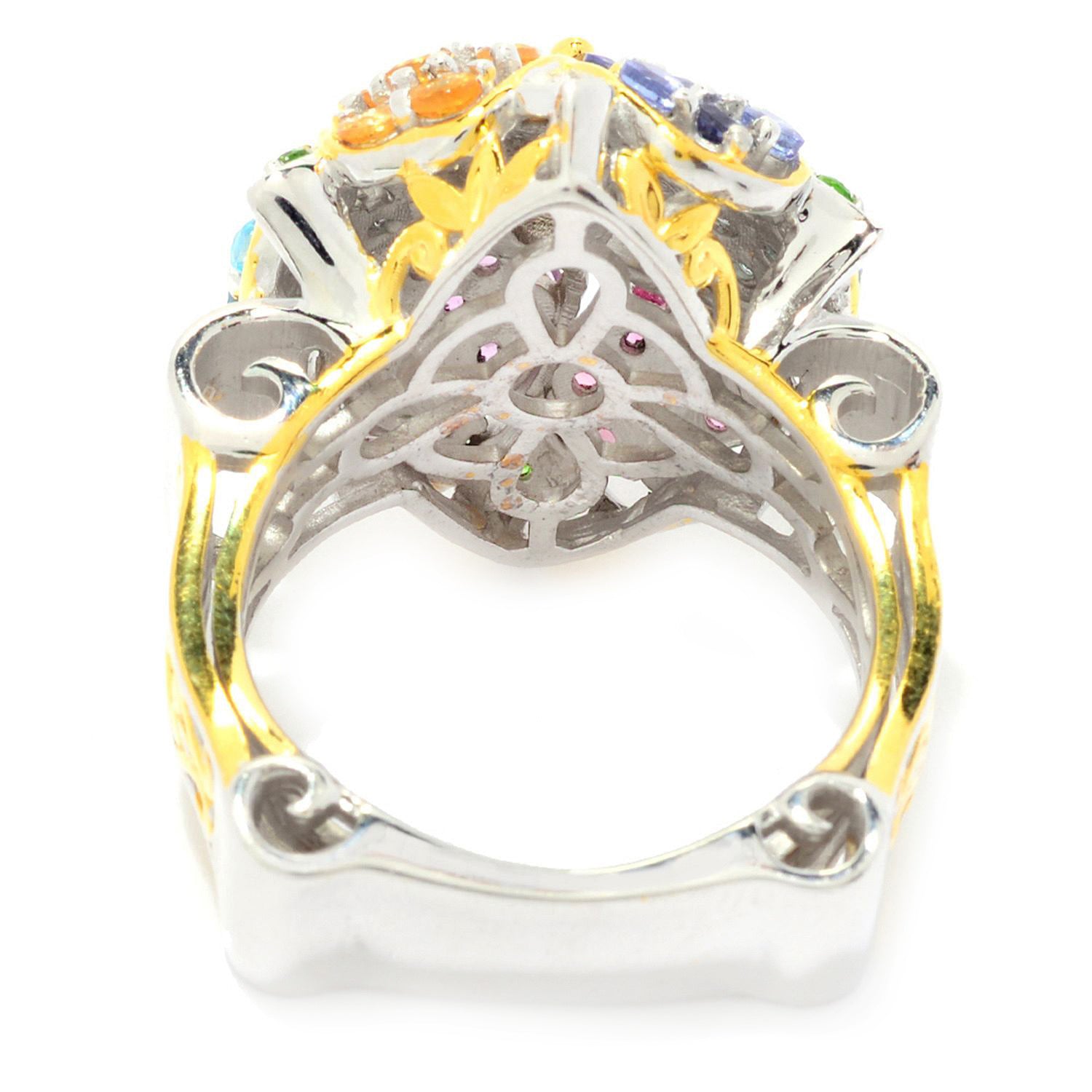 Gems en Vogue 2.19ctw Multi Gemstones Exotic Pave Cluster Flower Ring