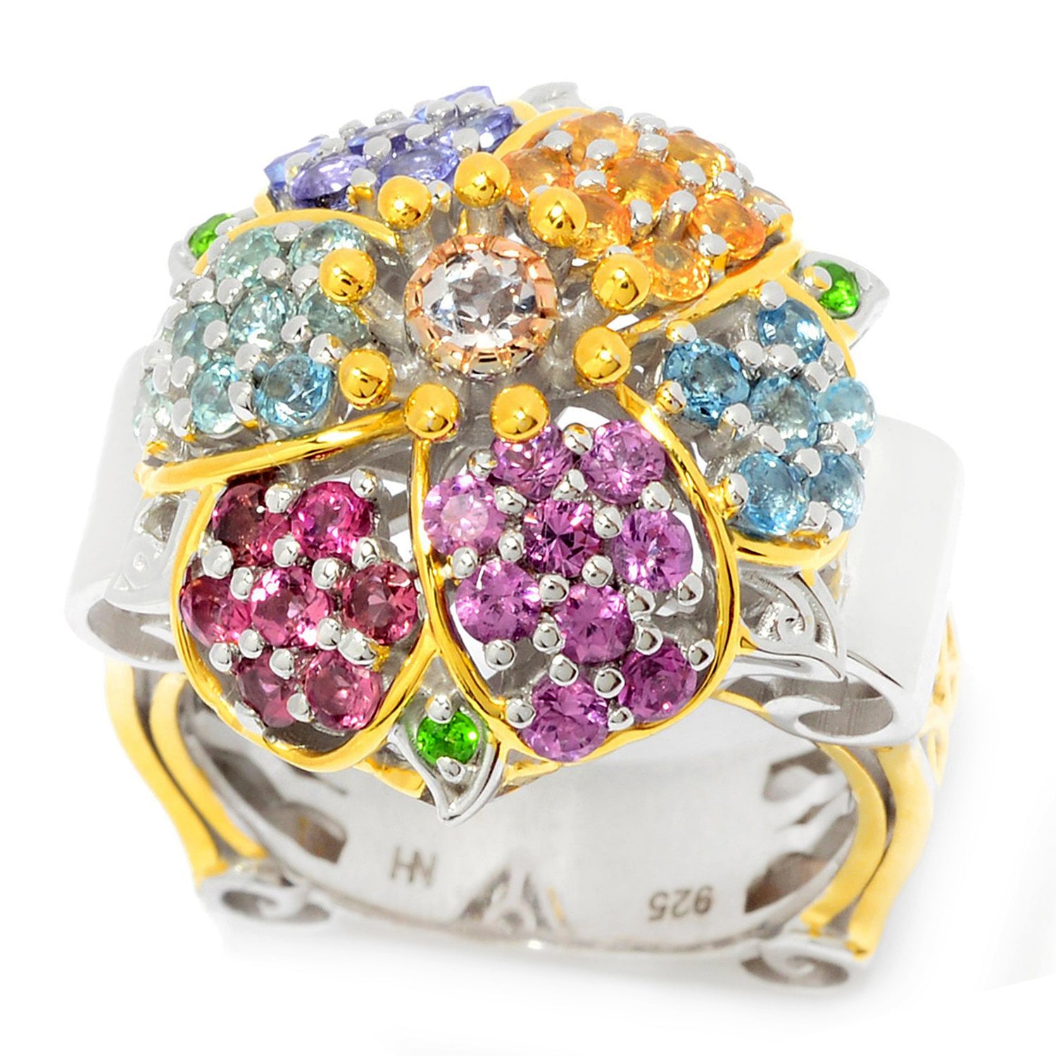Gems en Vogue Multi Gemstones Exotic Pave Cluster Flower Ring