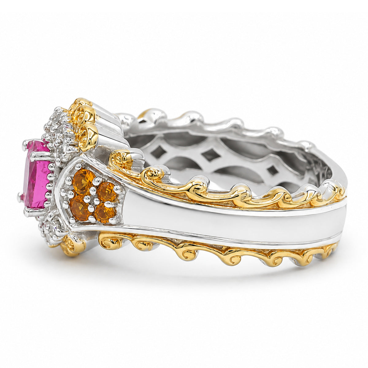 Gems en Vogue 24K Palladium Silver 0.90ctw Rubellite, Madeira Citrine & White Zircon Ring