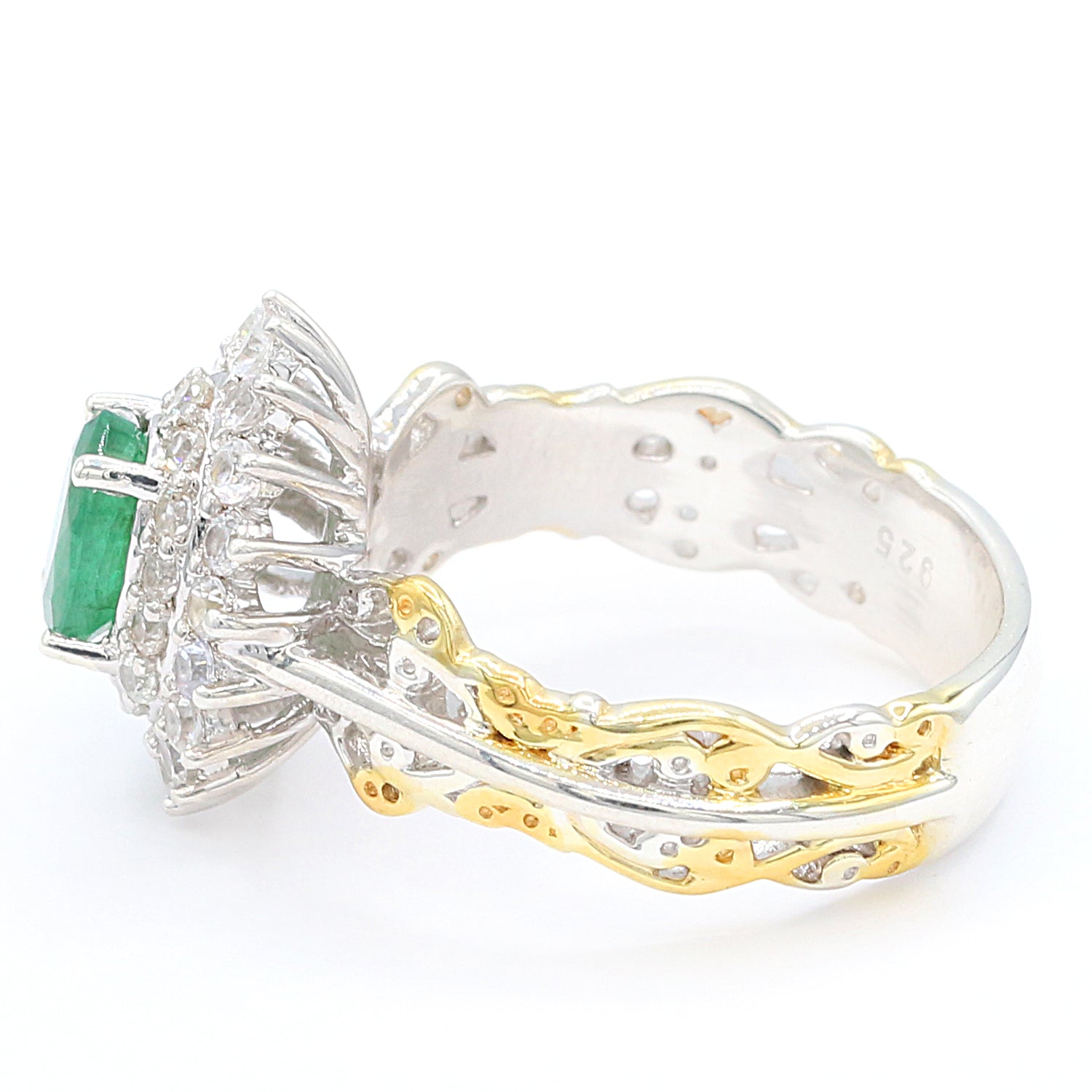 Gems en Vogue 0.92ctw Grizzly Emerald & White Zircon Double Halo Ring