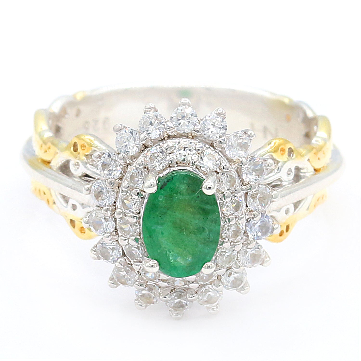 Gems en Vogue 0.92ctw Grizzly Emerald & White Zircon Double Halo Ring