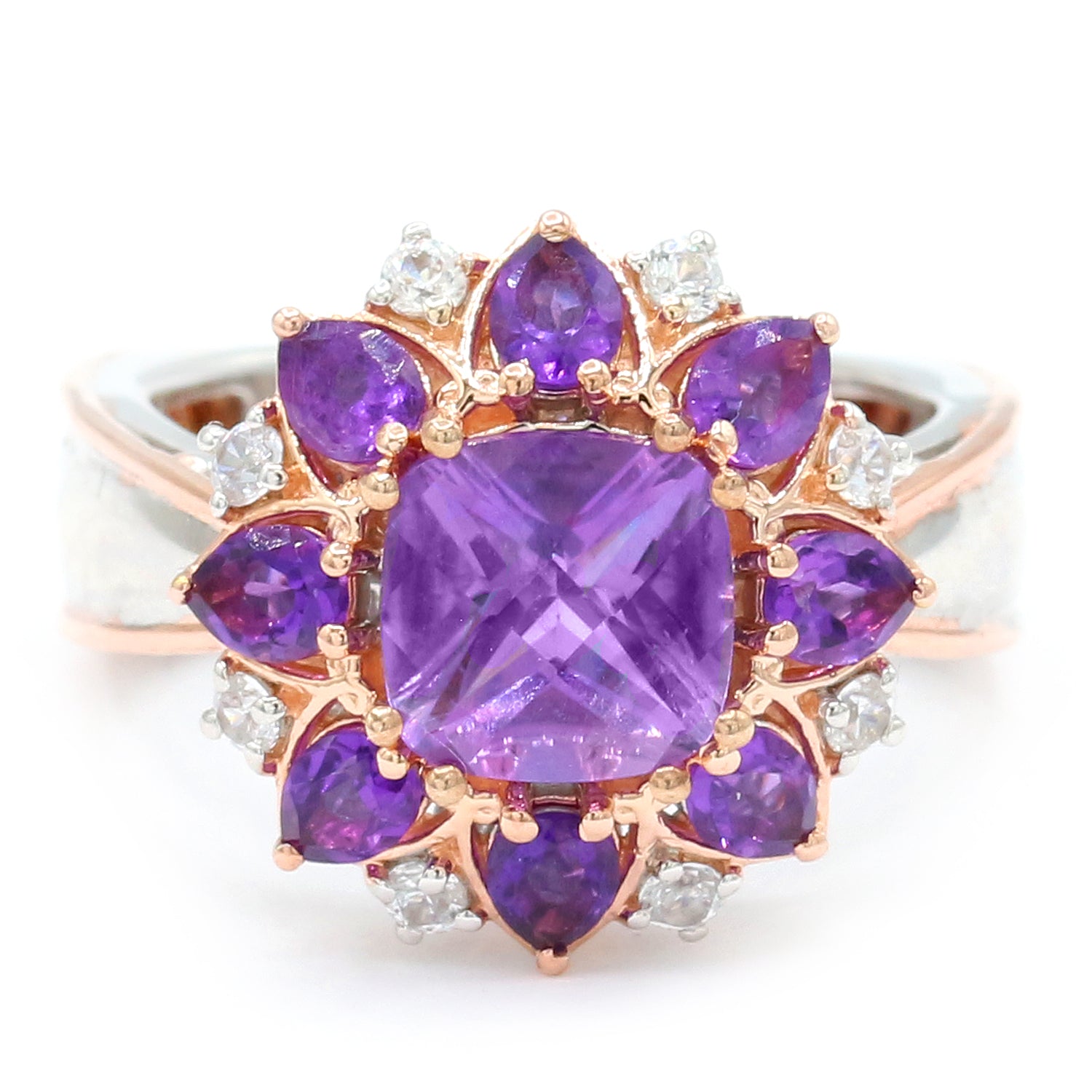 Gems en Vogue 3.63ctw African Amethyst & White Zircon Ring