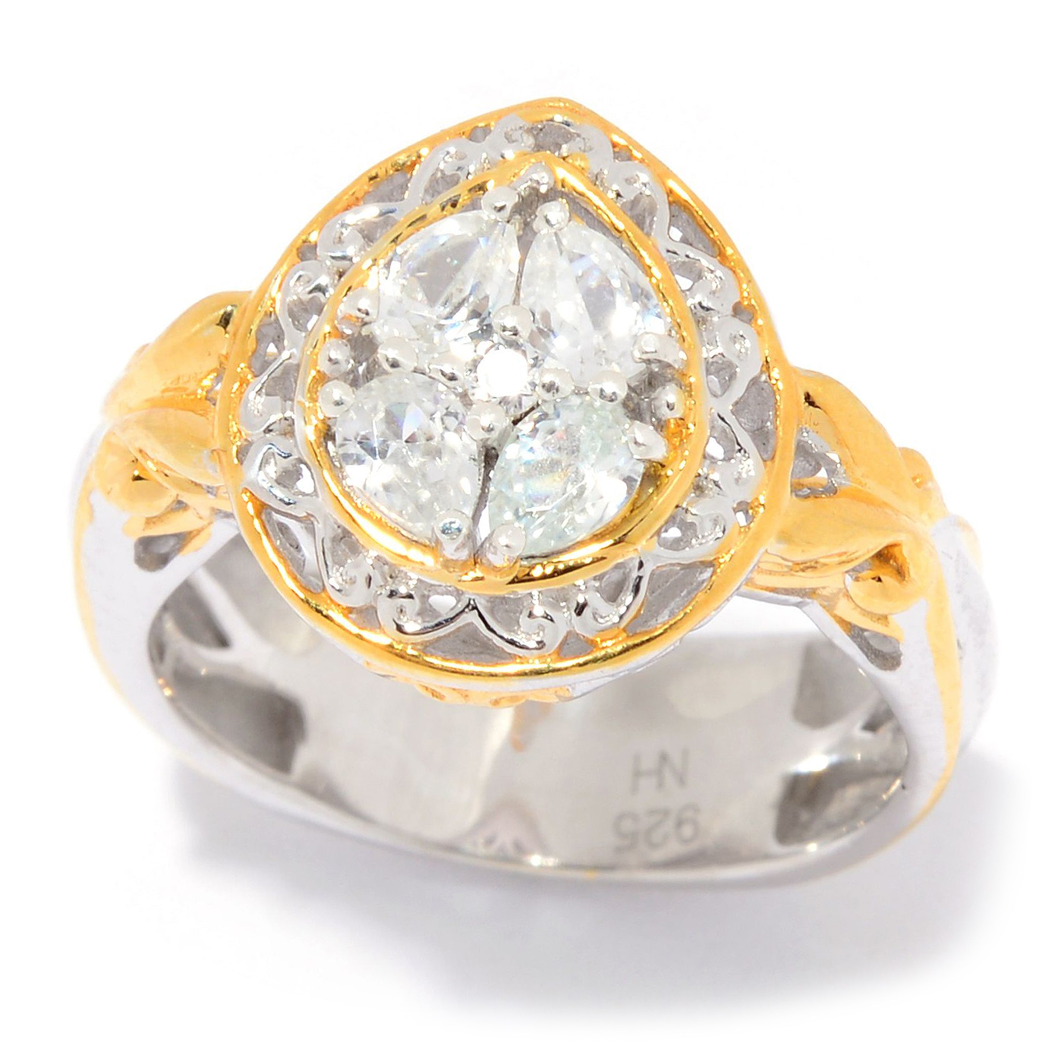 Gems en Vogue 24K Palladium Silver 1.03ctw White Zircon Pear Cluster Ring
