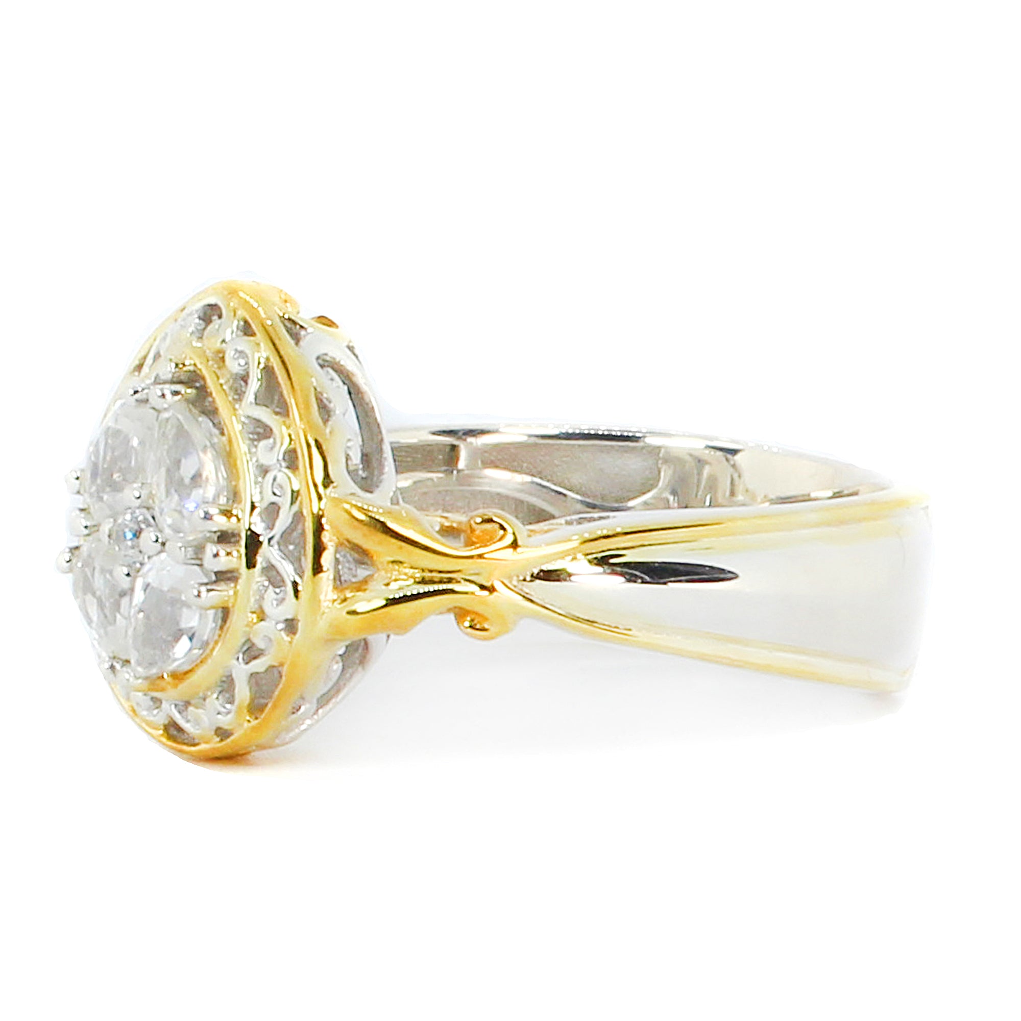 Gems en Vogue 24K Palladium Silver 1.03ctw White Zircon Pear Cluster Ring