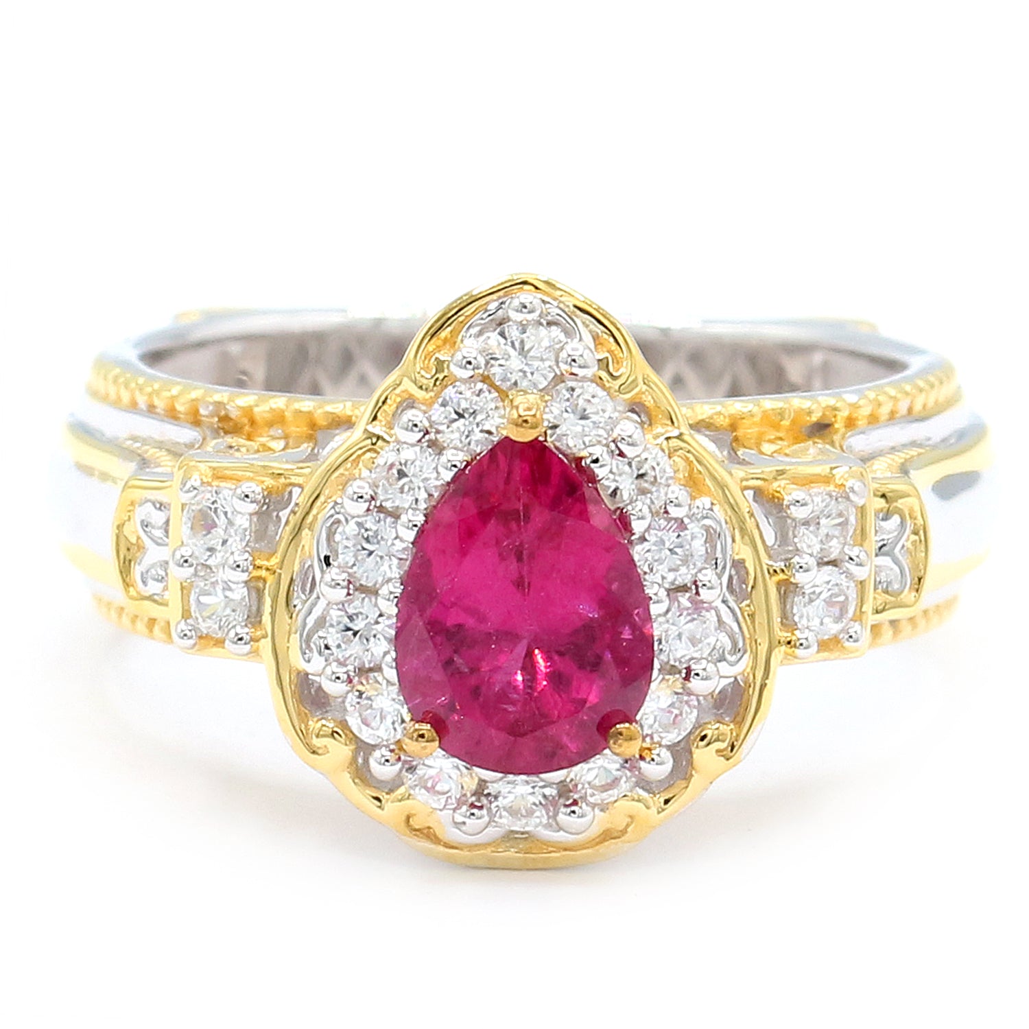 Gems en Vogue 1.88ctw Pear Shape Rubellite & White Zircon Ring