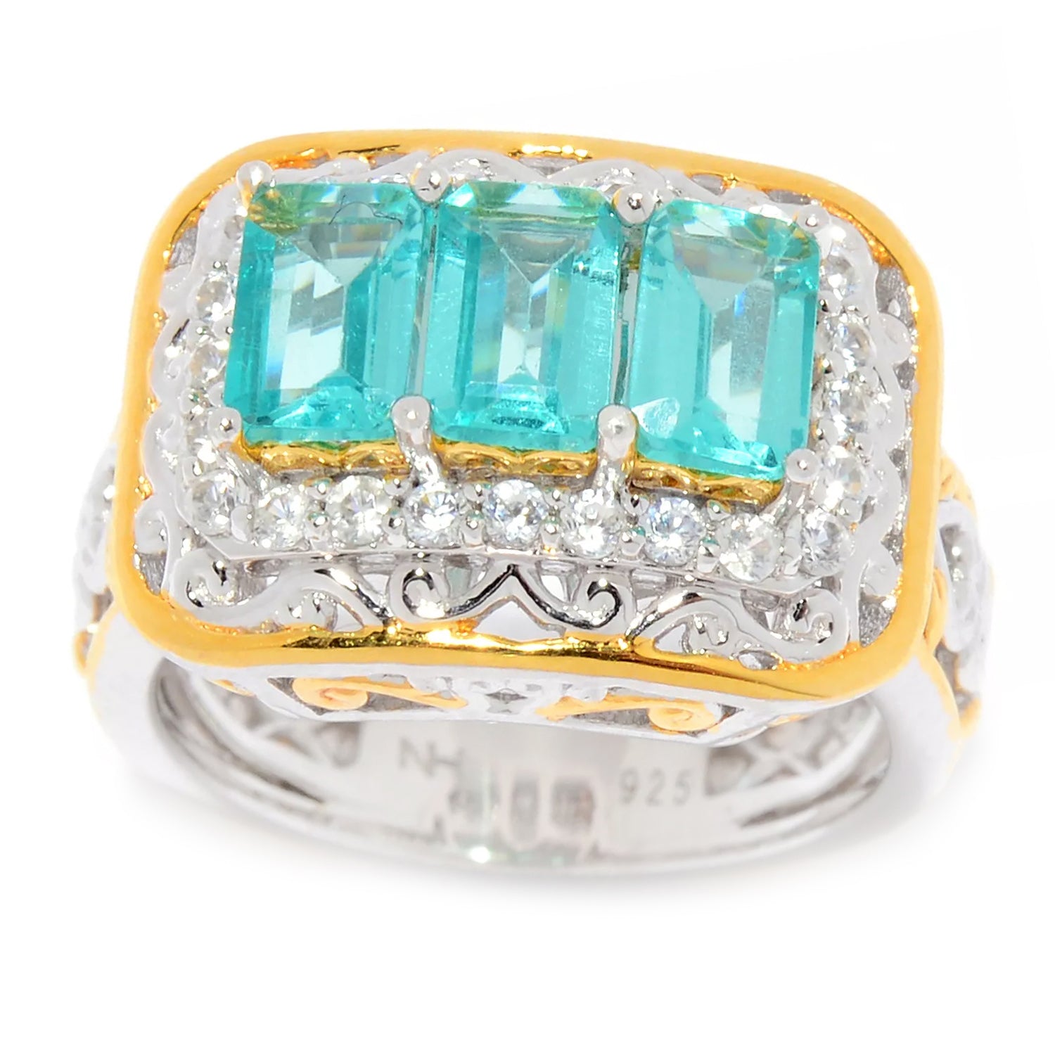 Gems en Vogue 2.76ctw Dauphin Apatite & White Zircon Three Stone Ring