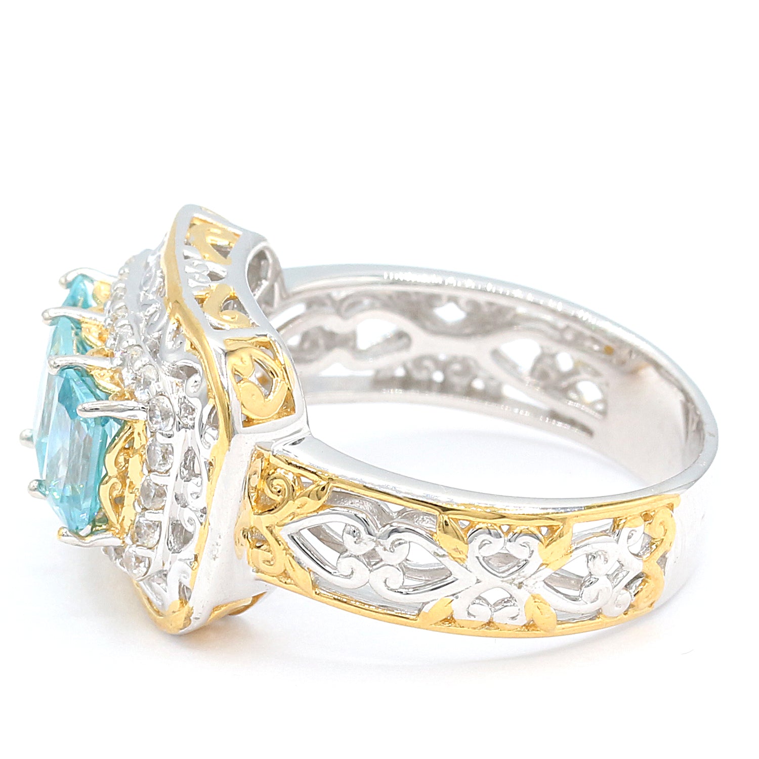 Gems en Vogue 1.18ctw Blue Zircon & White Zircon Three Stone Ring