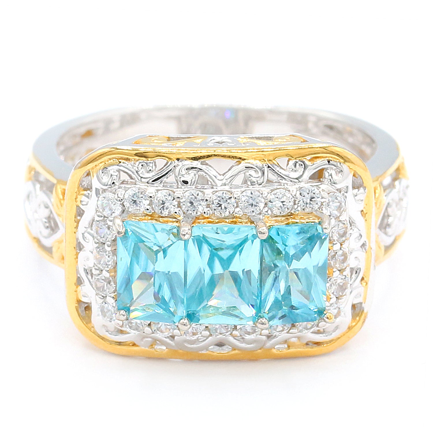 Gems en Vogue 1.18ctw Blue Zircon & White Zircon Three Stone Ring