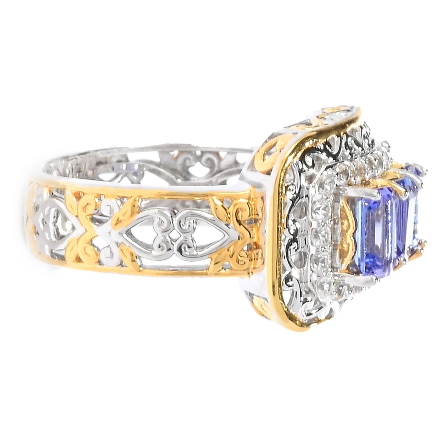 Gems en Vogue 2.16ctw Tanzanite & White Zircon Three Stone Ring