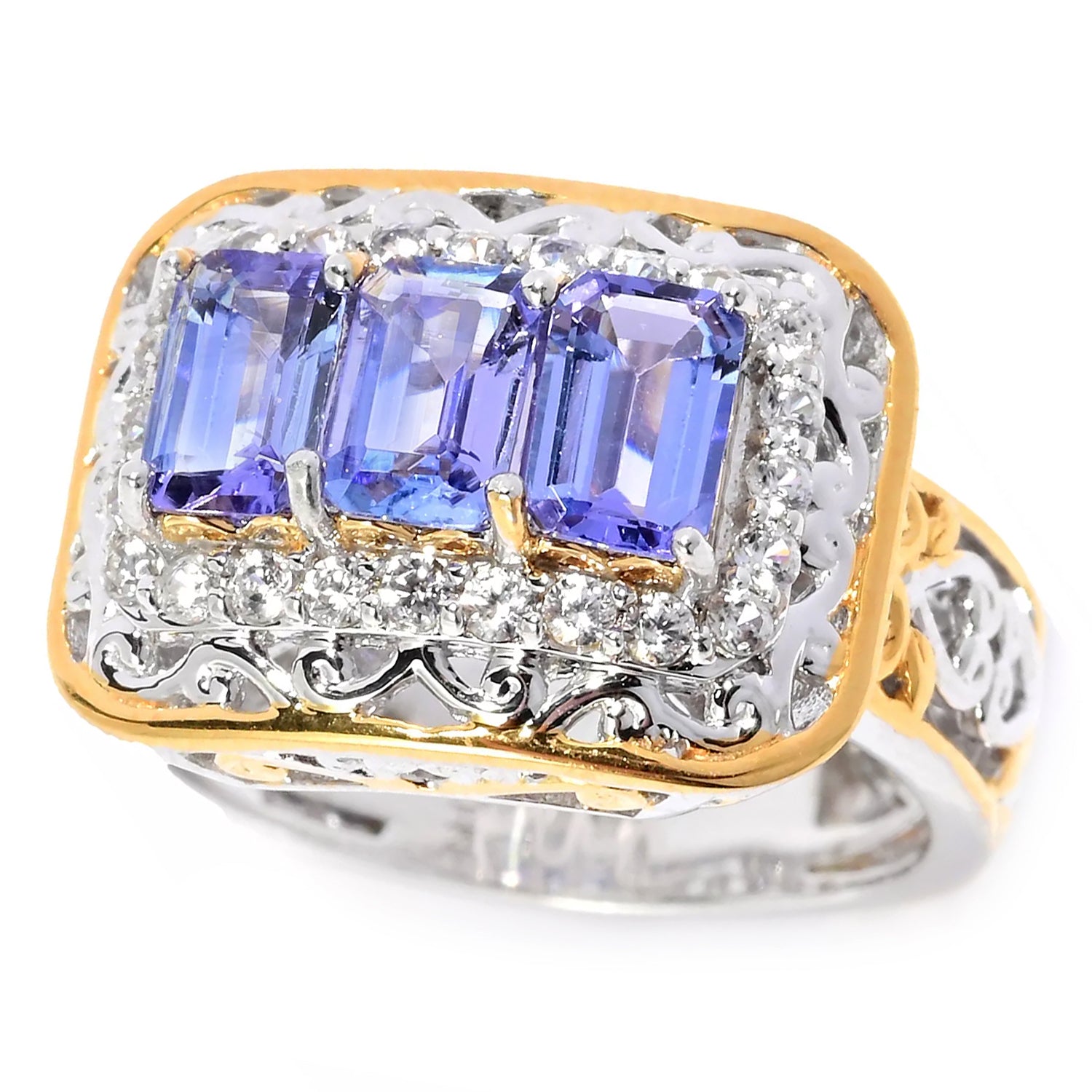 Gems en Vogue 2.16ctw Tanzanite & White Zircon Three Stone Ring