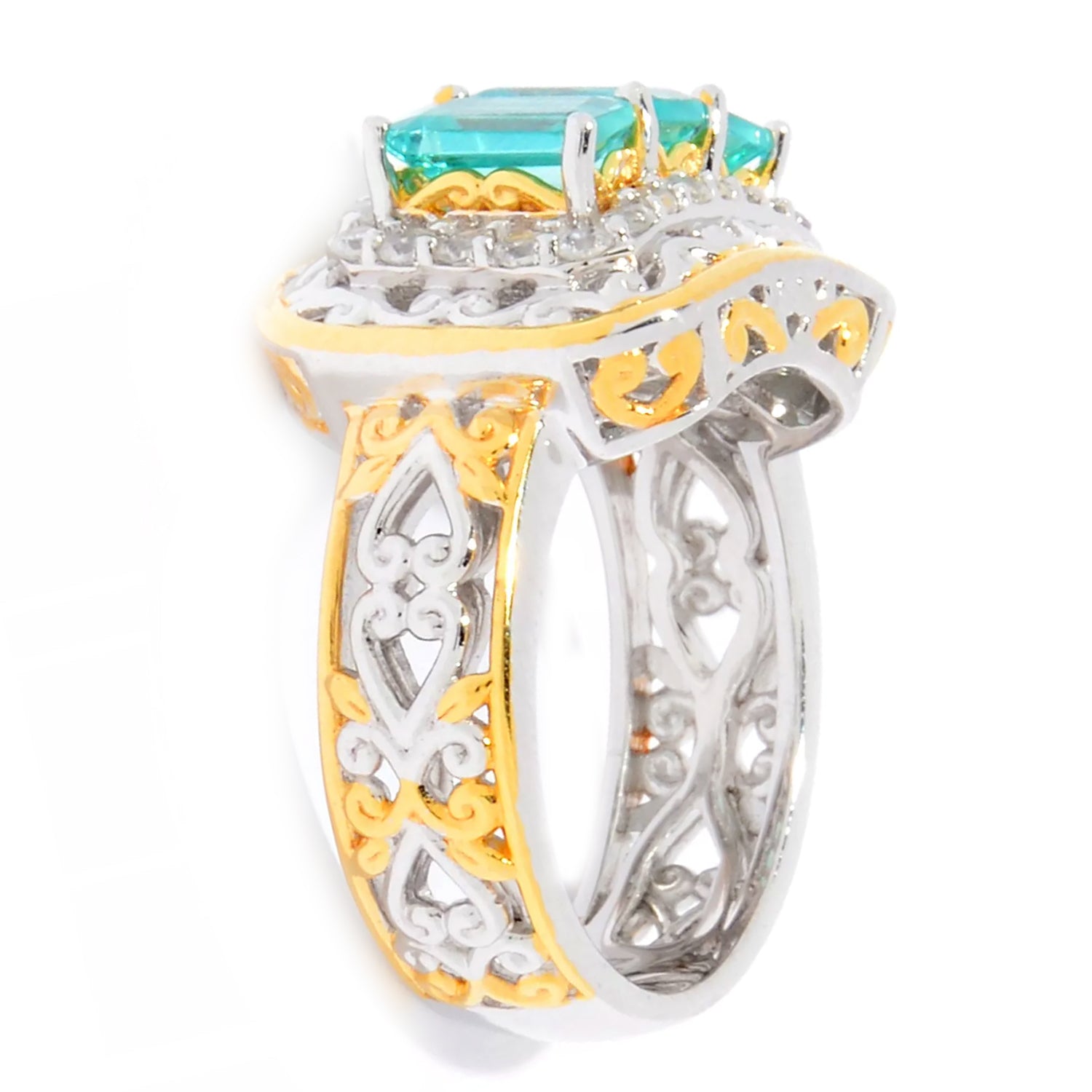 Gems en Vogue 2.76ctw Dauphin Apatite & White Zircon Three Stone Ring