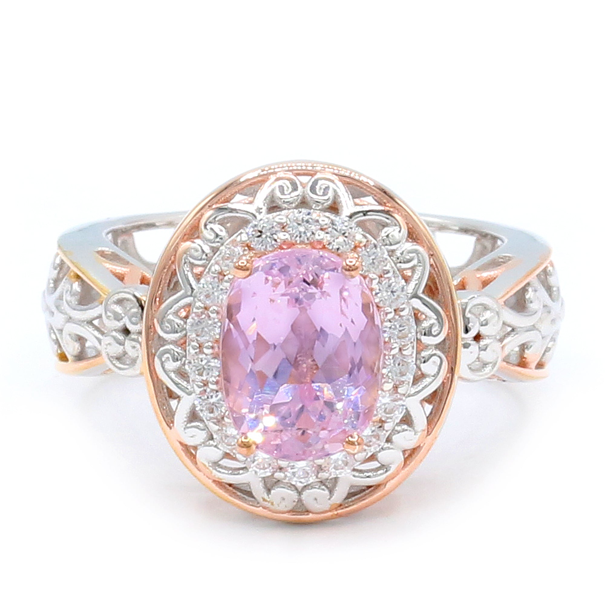 Gems en Vogue 18K Palladium Silver 2.70ctw Kunzite & White Zircon Halo Ring