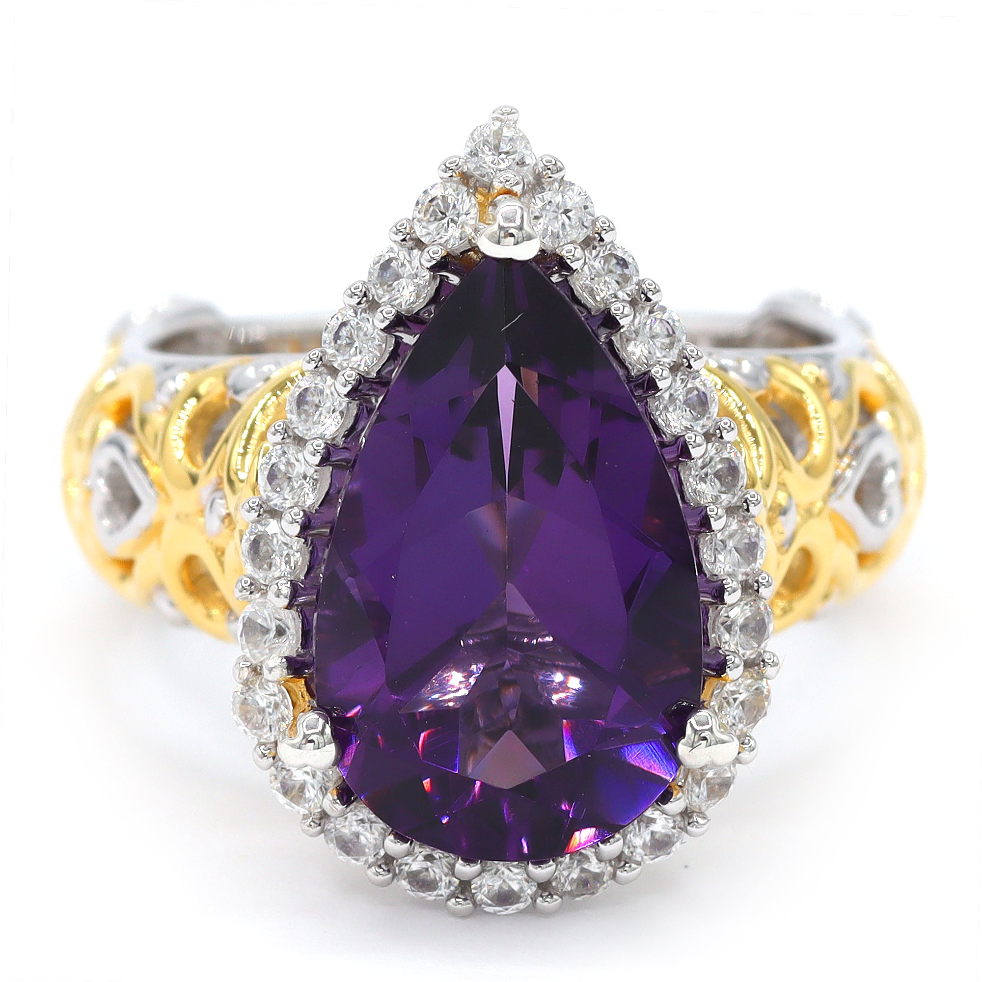 Gems en Vogue One-of-a-Kind 24K Palladium Silver 7.46ctw African Amethyst & White Zircon Halo Ring