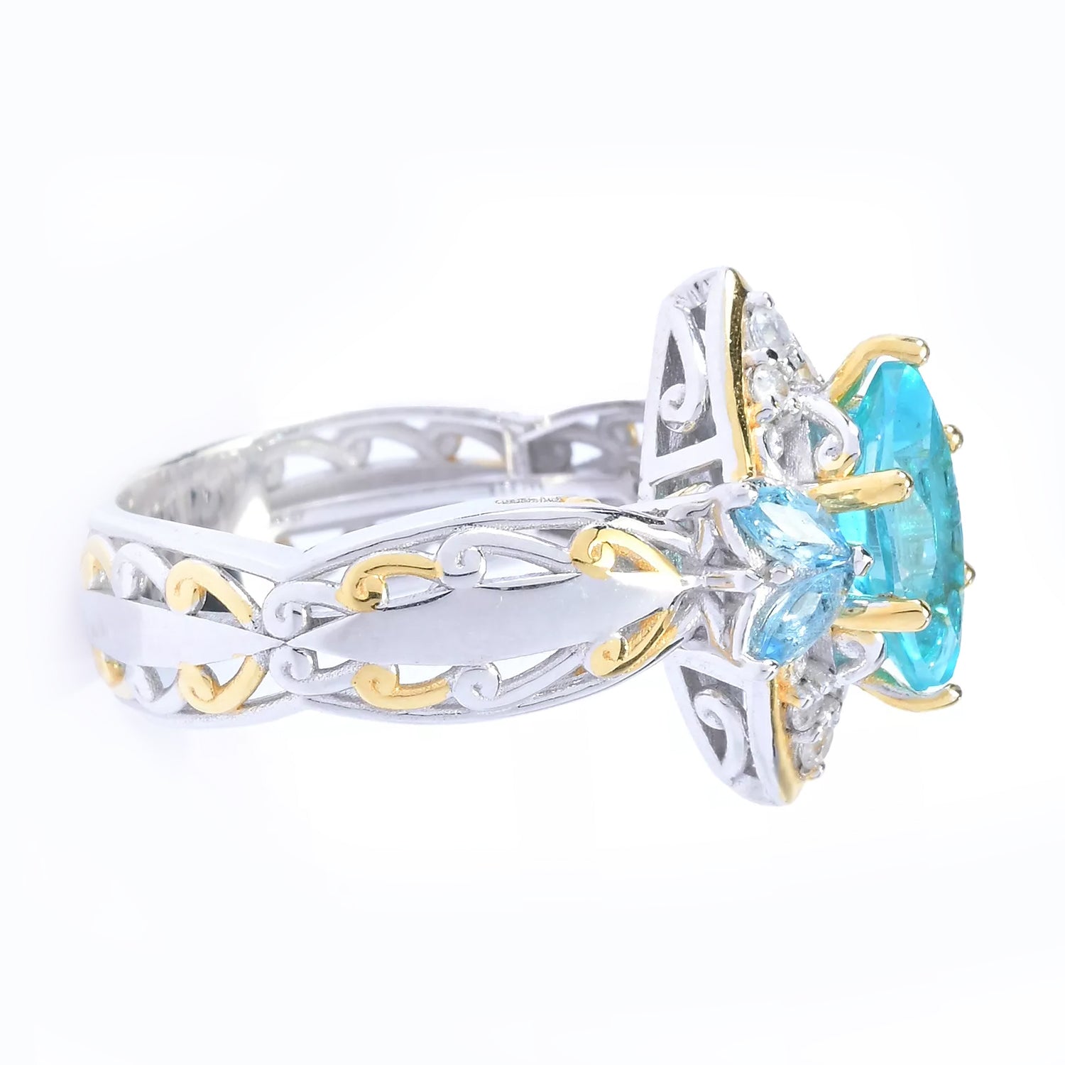 Gems en Vogue 1.68ctw Paraiba Topaz, Swiss Blue Topaz & White Zircon Ring