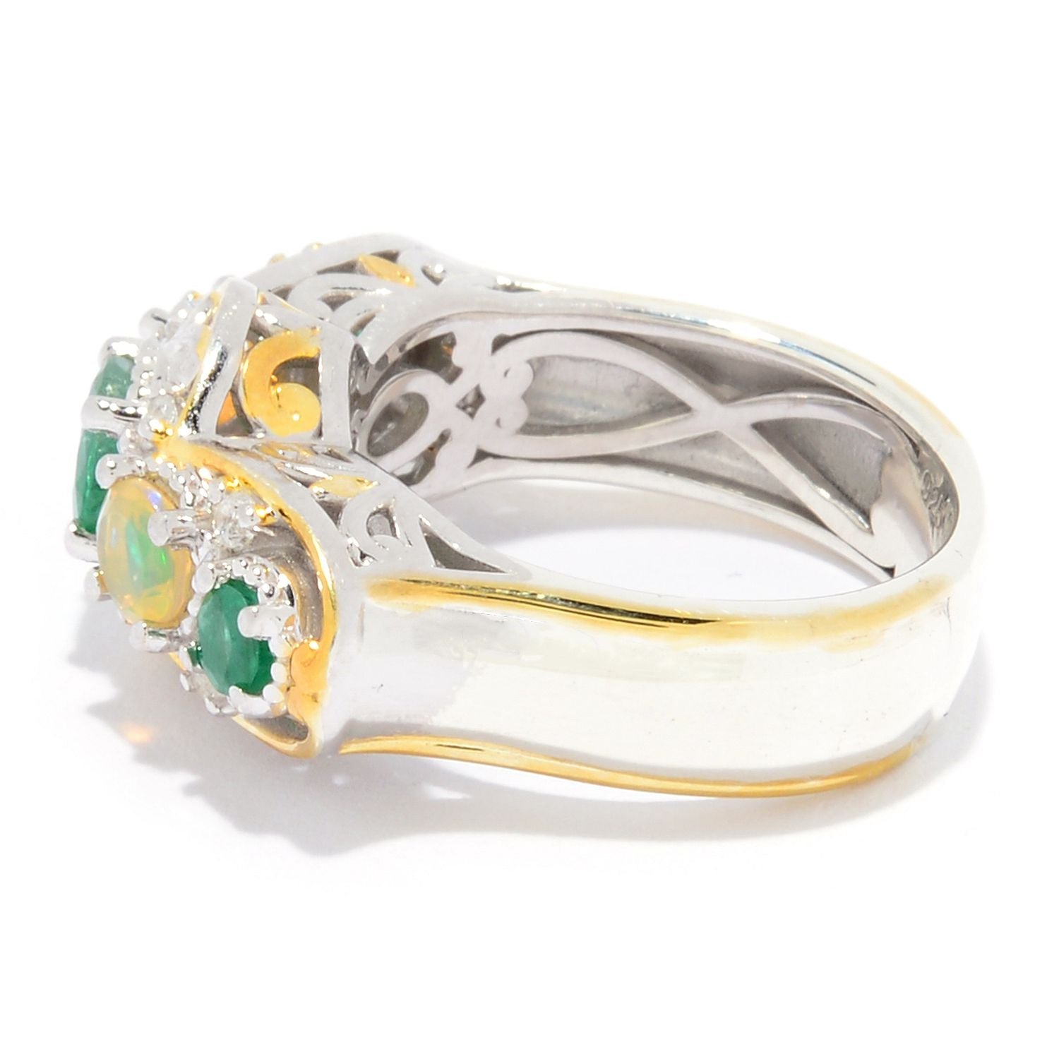 Gems en Vogue 1.31ctw Grizzly Emerald Ethiopian Opal & White Zircon Graduated Ring