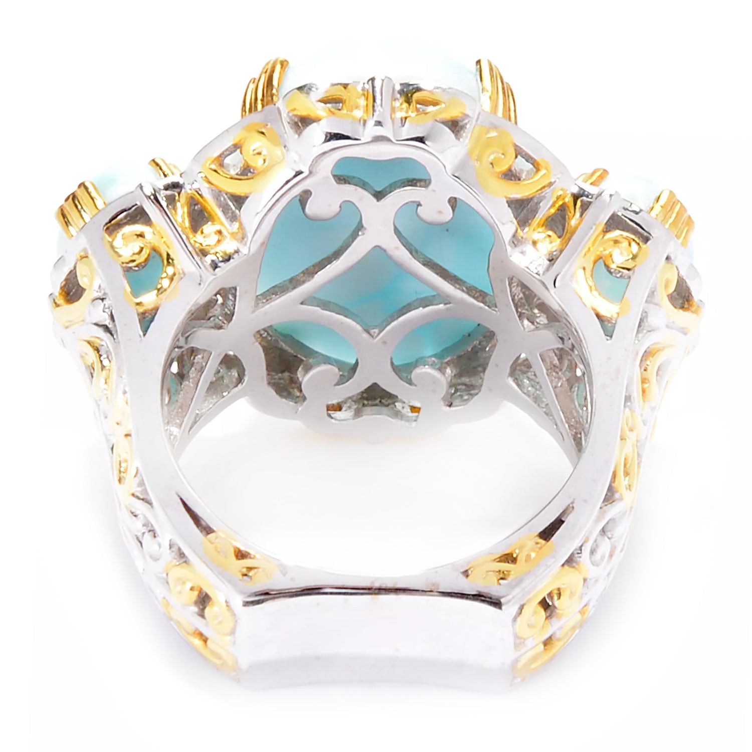Gems en Vogue Oval Larimar Three Stone Cocktail Ring