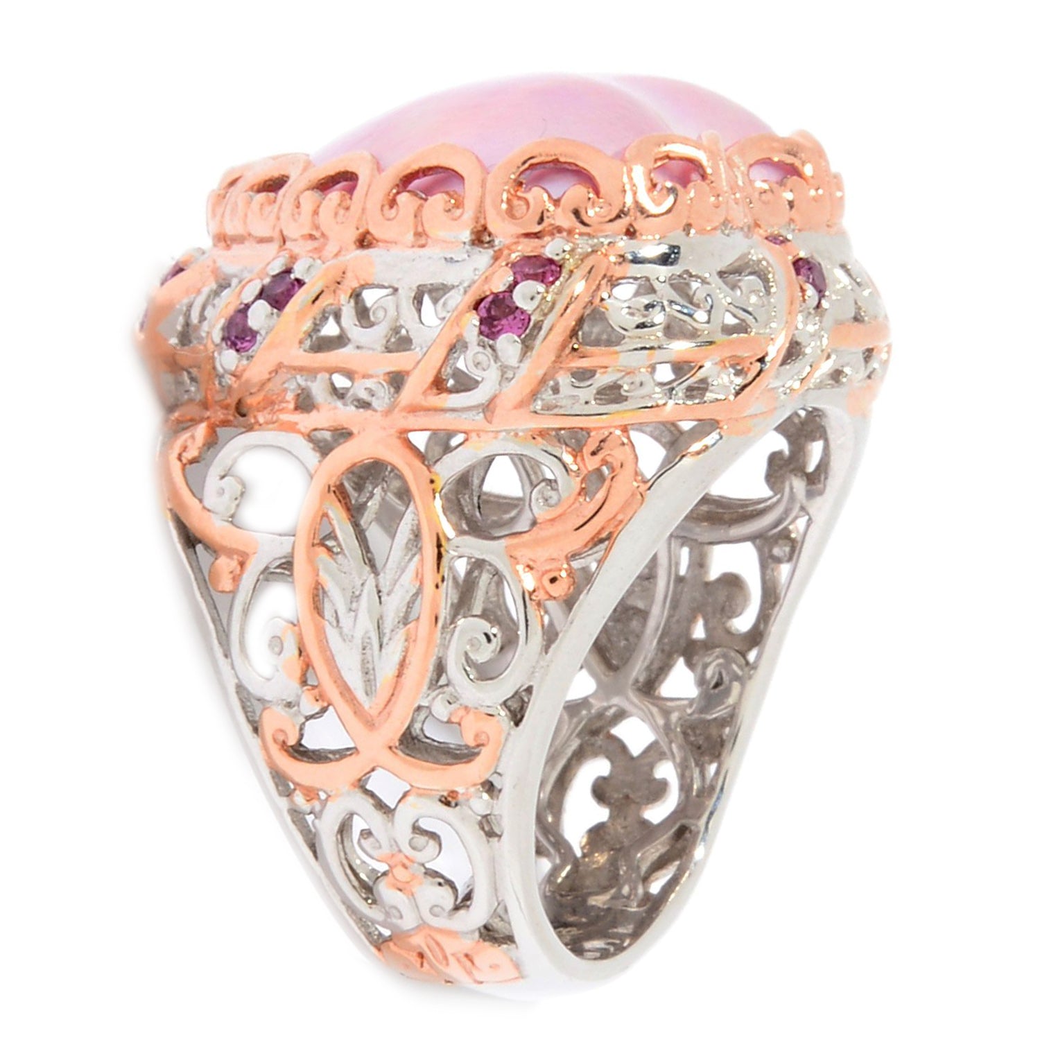 Gems en Vogue Pink Mabe Cultured Pearl & Rhodolite Heart Ring