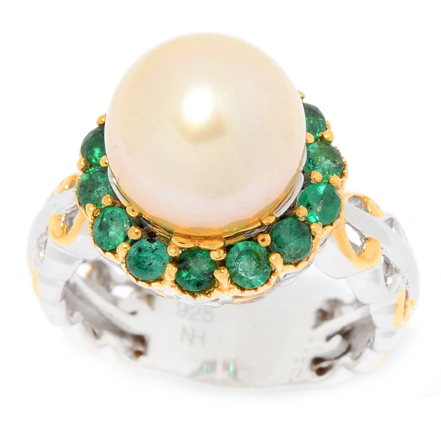 Gems en Vogue Choice of Color Pearl & Grizzly Emerald Halo Ring