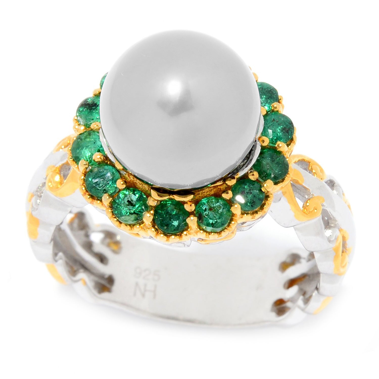 Gems en Vogue Choice of Color Pearl & Grizzly Emerald Halo Ring