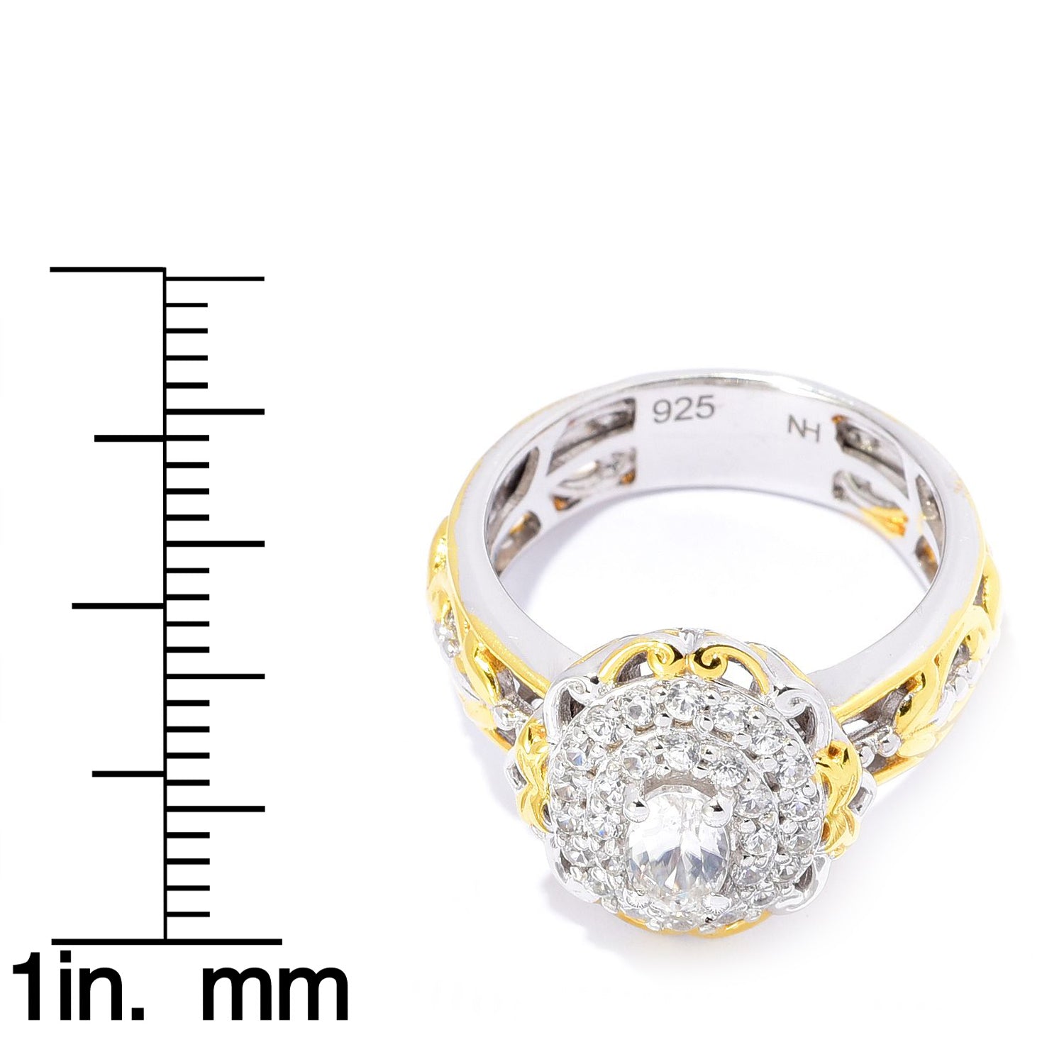 Gems en Vogue 1.65ctw Oval Shaped White Zircon Double Halo Ring