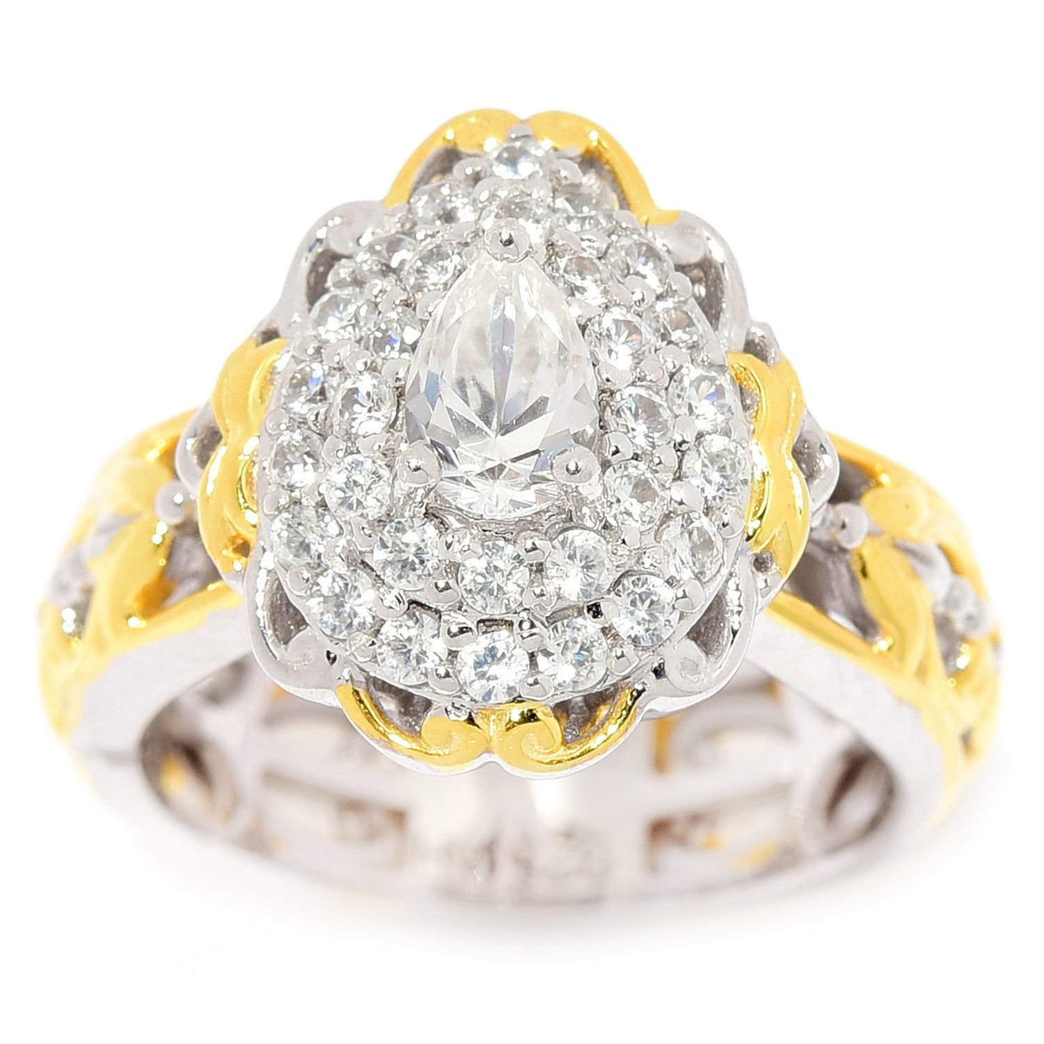 Gems en Vogue Pearshaped White Zircon Halo Ring