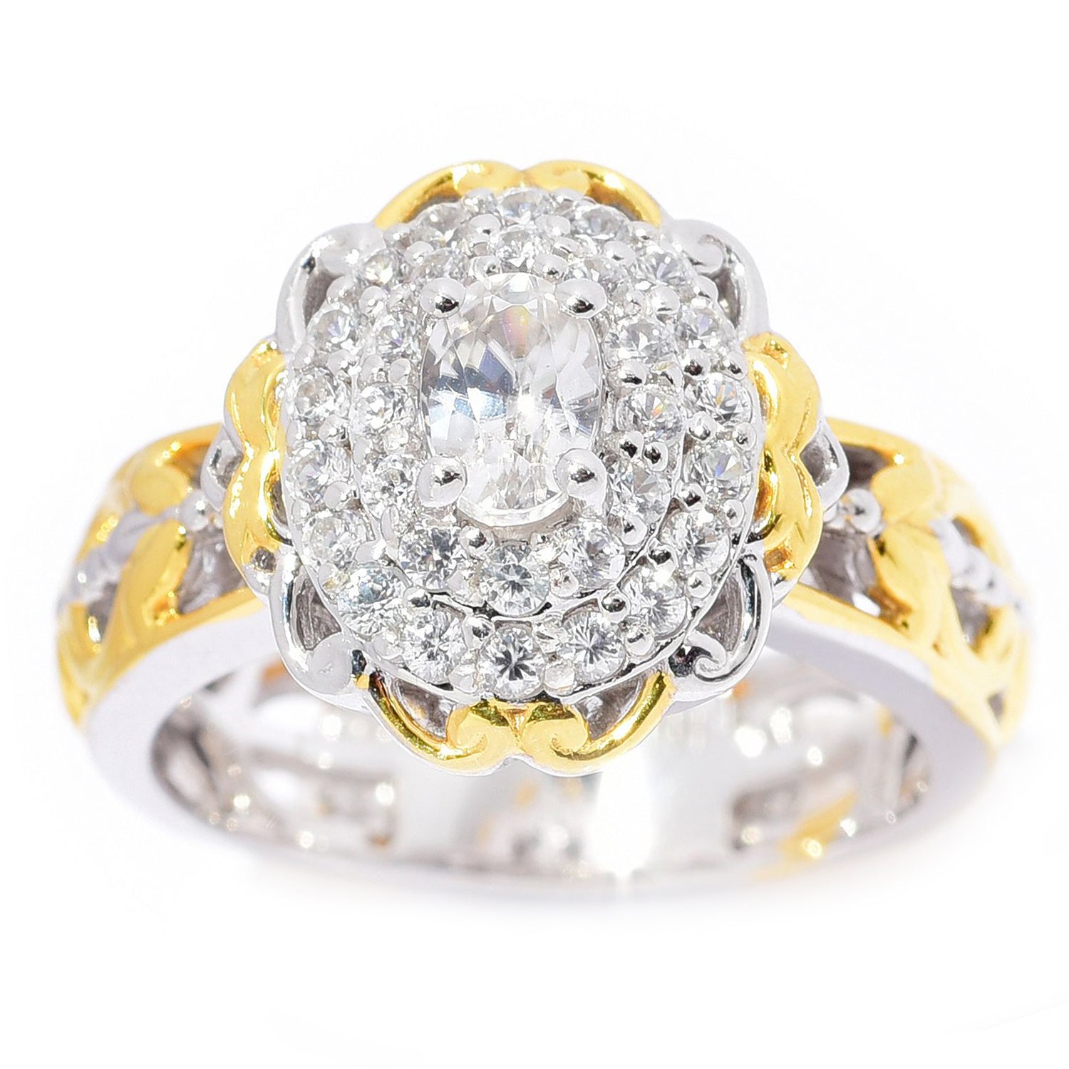 Gems en Vogue 1.65ctw Oval Shaped White Zircon Double Halo Ring