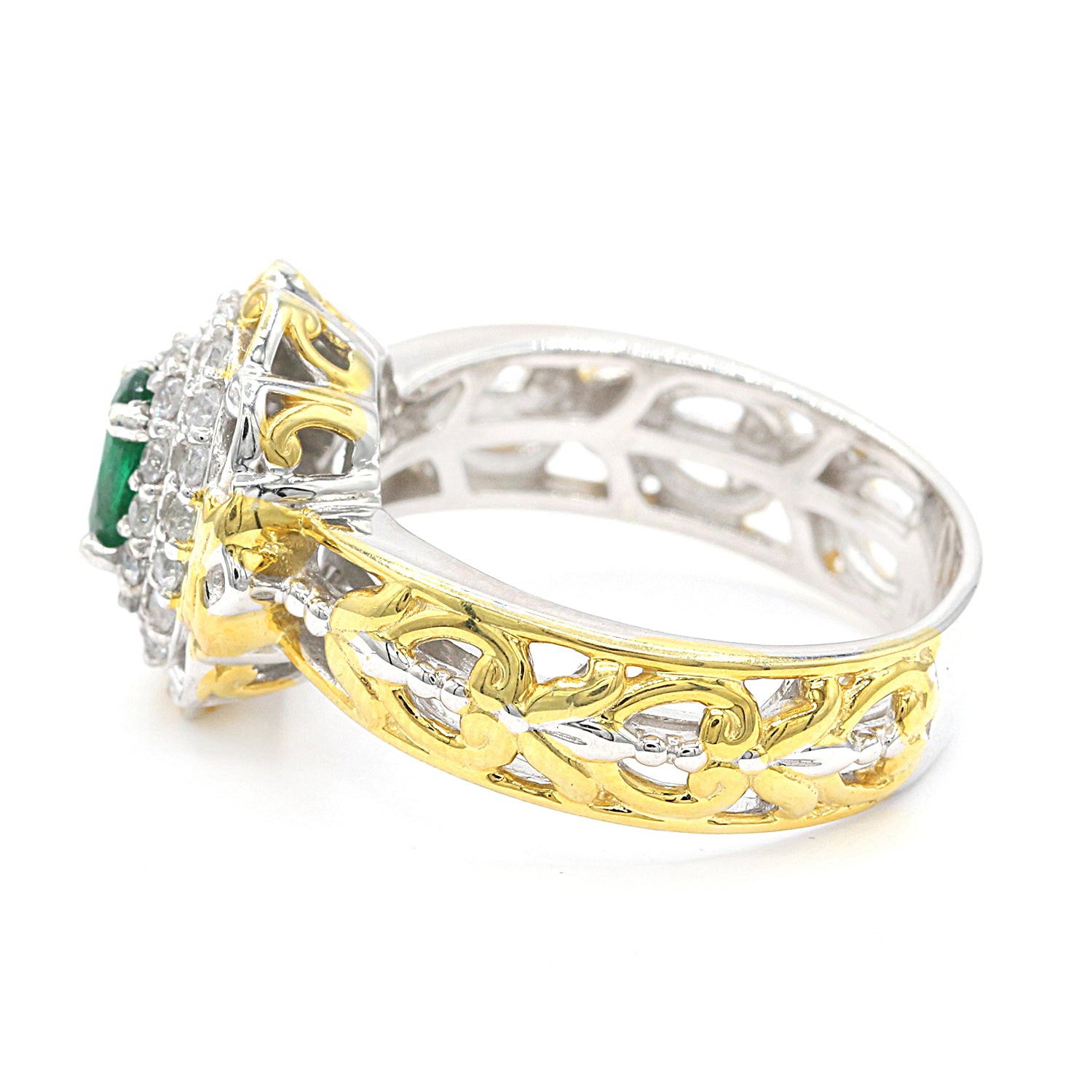 Gems en Vogue 1.38ctw Grizzly Emerald & White Zircon Double Halo Ring