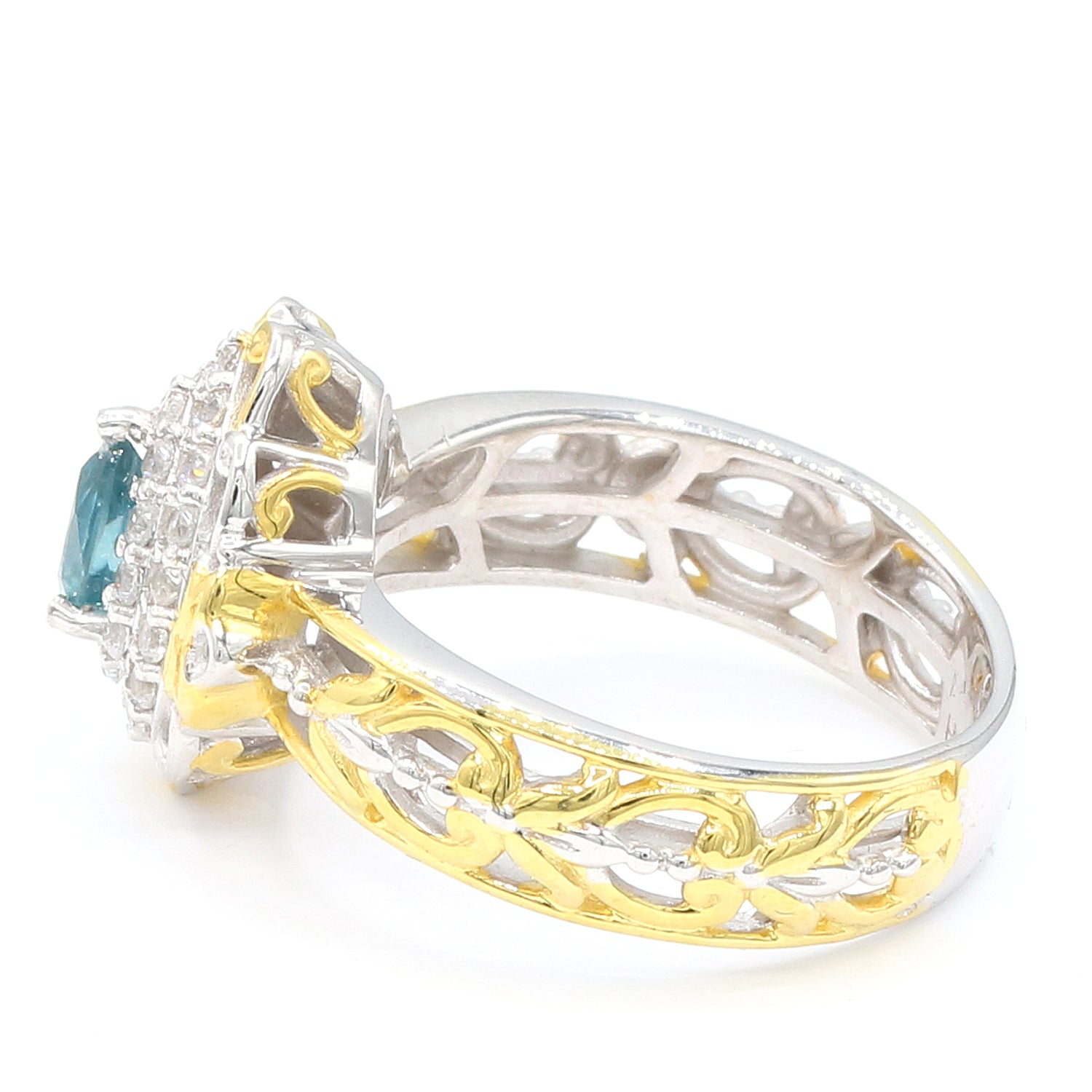 Gems en Vogue 1.62ctw Teal Kyanite & White Zircon Double Halo Ring