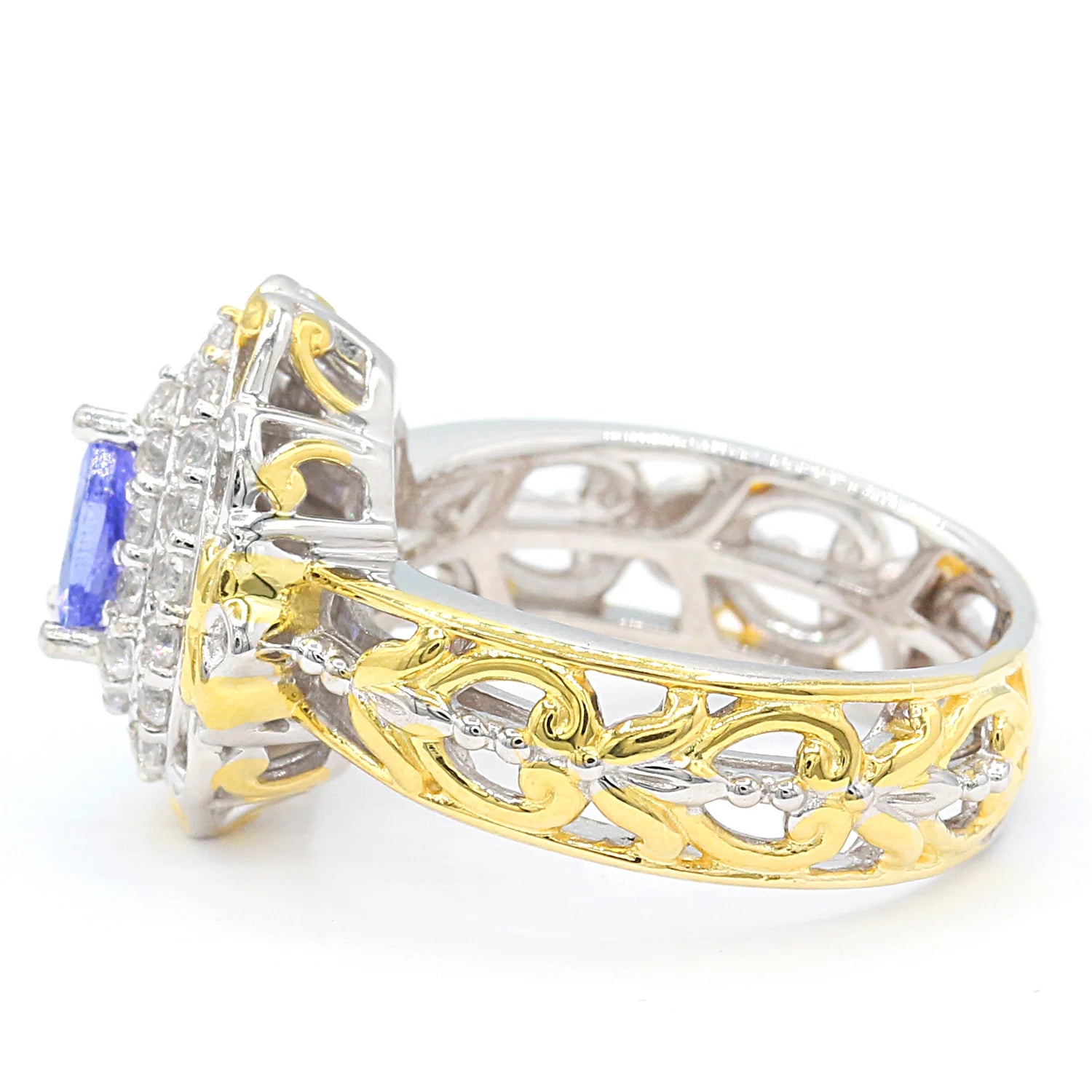Gems en Vogue 1.19ctw Tanzanite & White Zircon Double Halo Ring