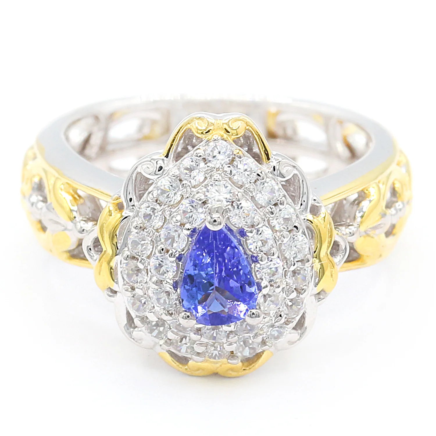 Gems en Vogue 1.19ctw Tanzanite & White Zircon Double Halo Ring