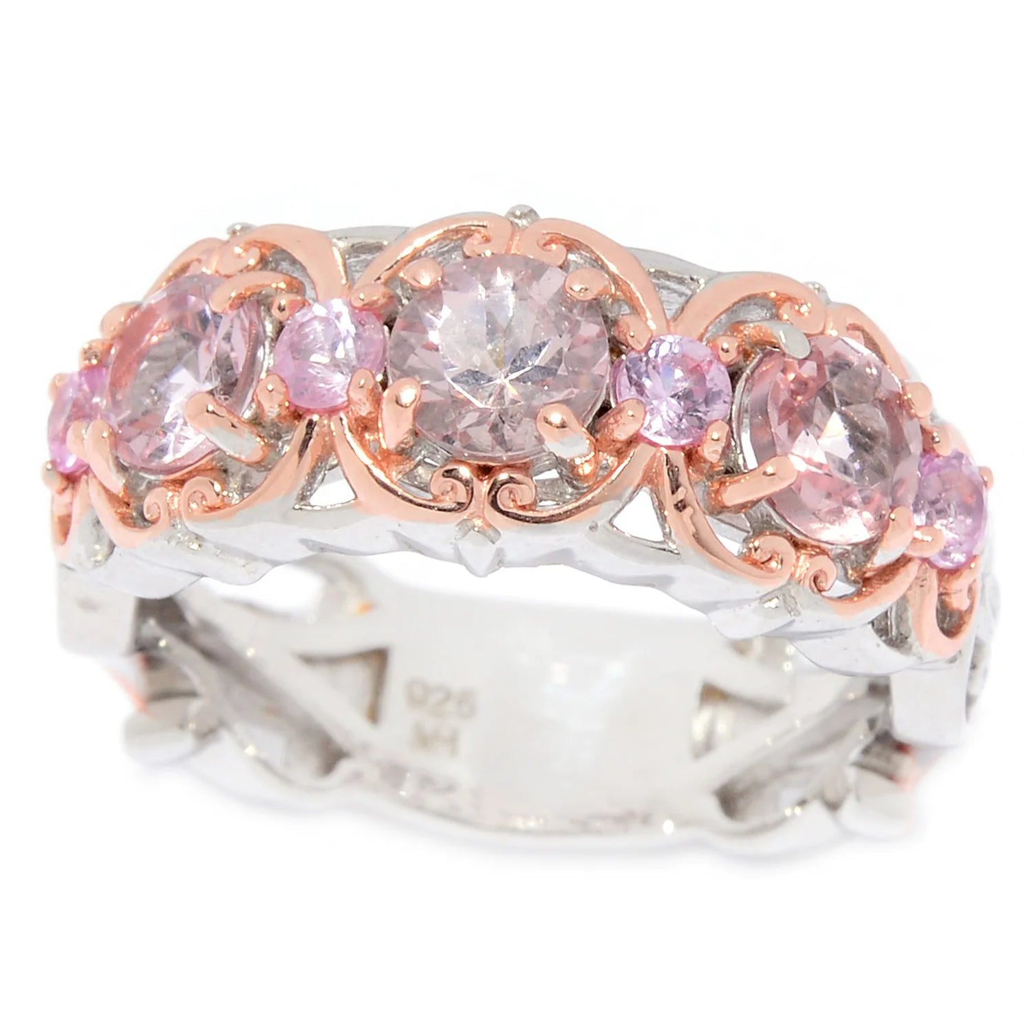 Gems en Vogue 1.28ctw Morganite & Pink Sapphire Band Ring