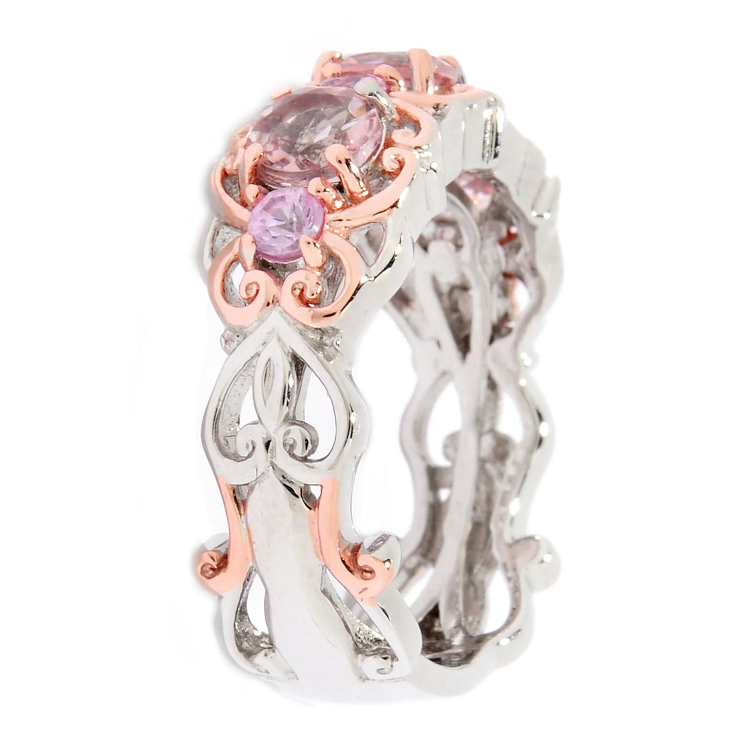 Gems en Vogue 1.28ctw Morganite & Pink Sapphire Band Ring