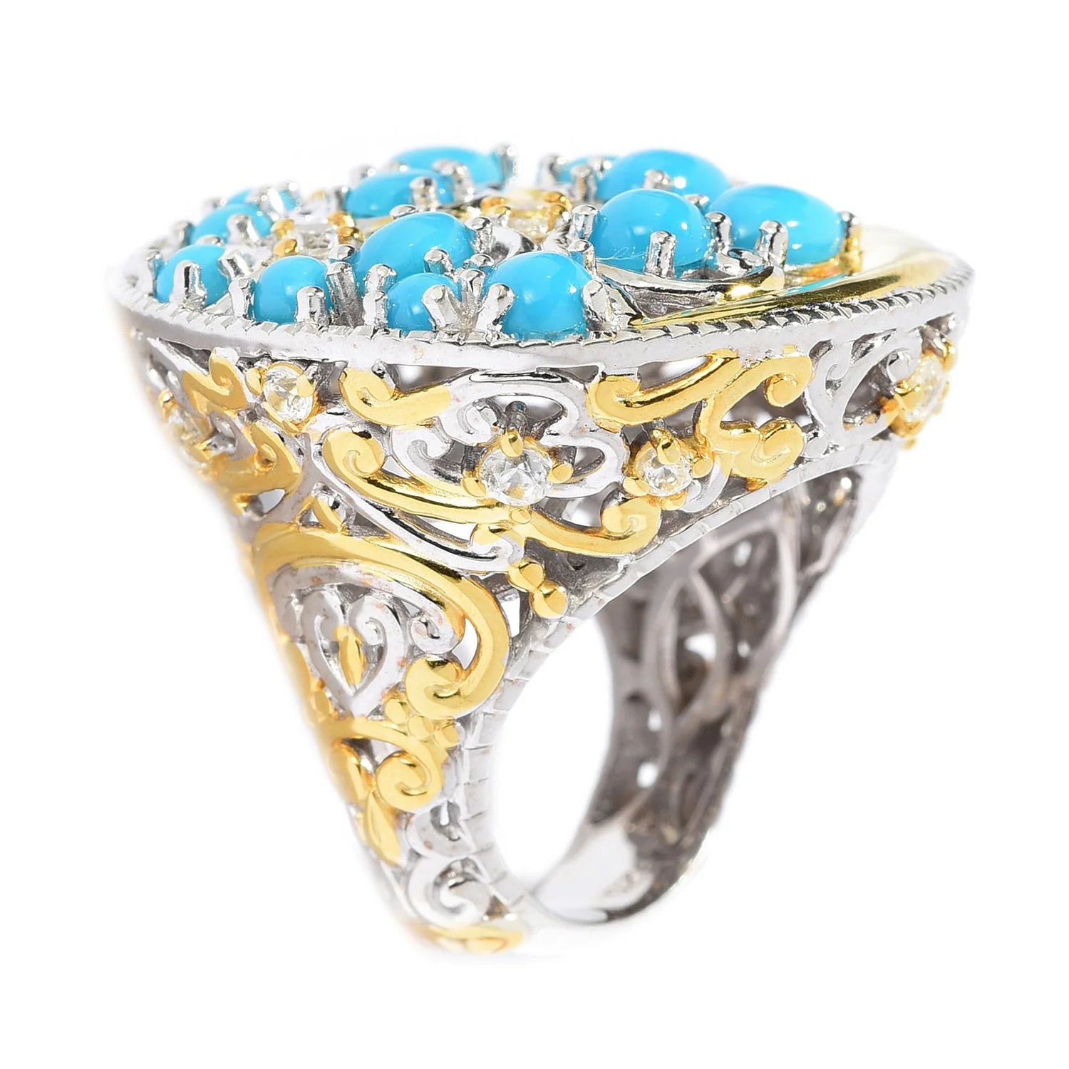 Gems en Vogue Sleeping Beauty Turquoise & White Zircon Half-Moon Ring