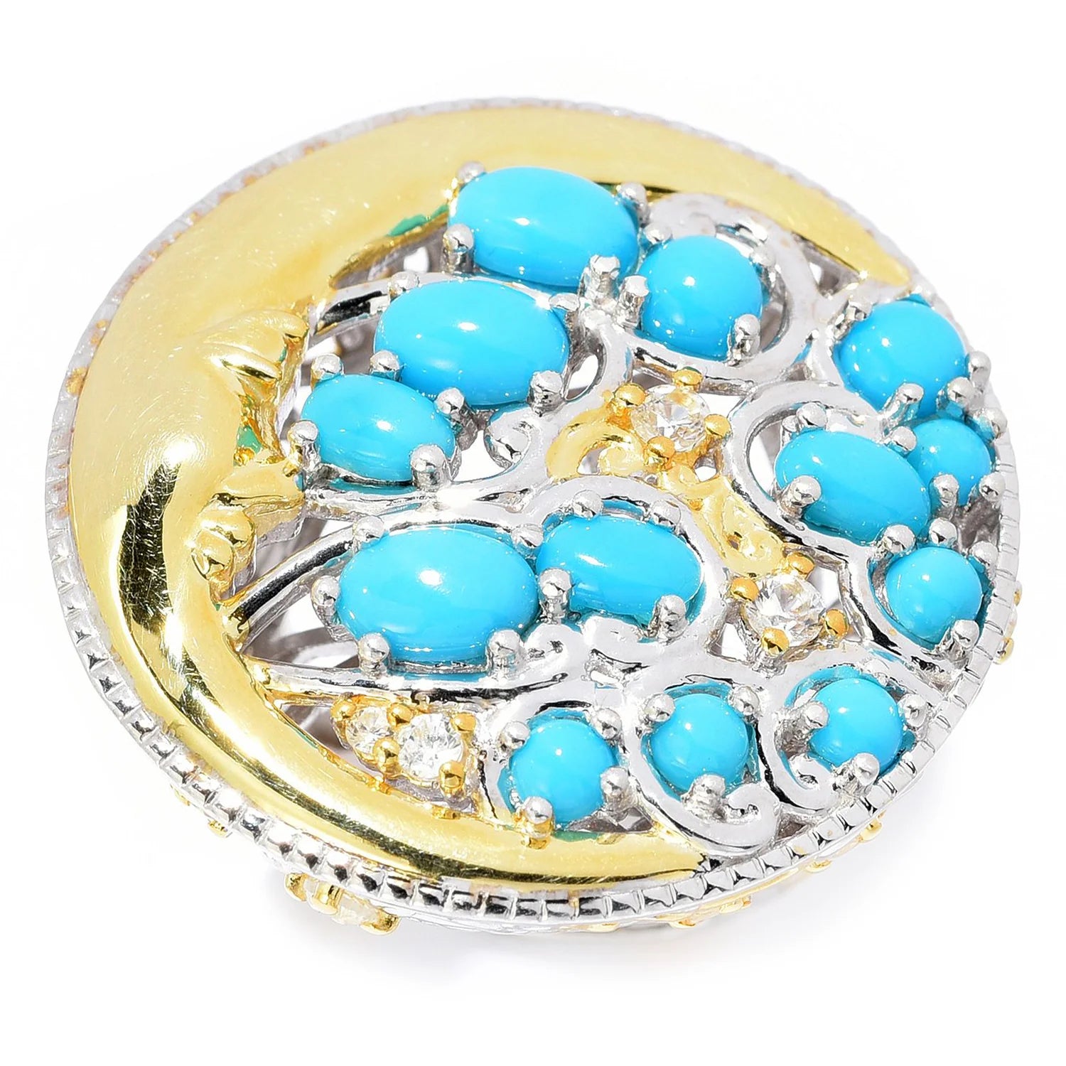 Gems en Vogue Sleeping Beauty Turquoise & White Zircon Half-Moon Ring